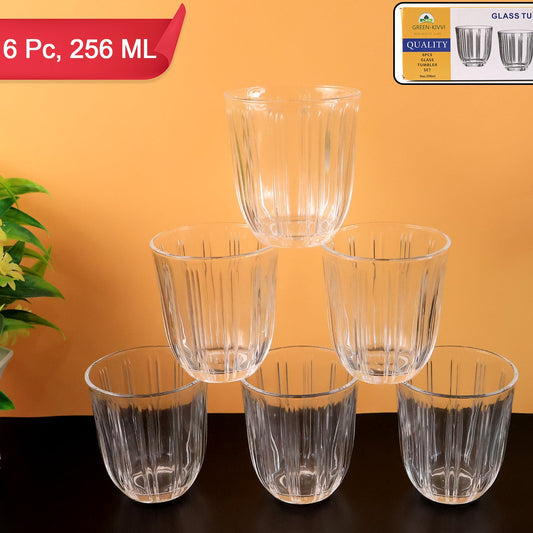 Clear Glass Tumblers Set - 256ml, 6 Pcs, Ribbed Design - Happy Price - Image 1