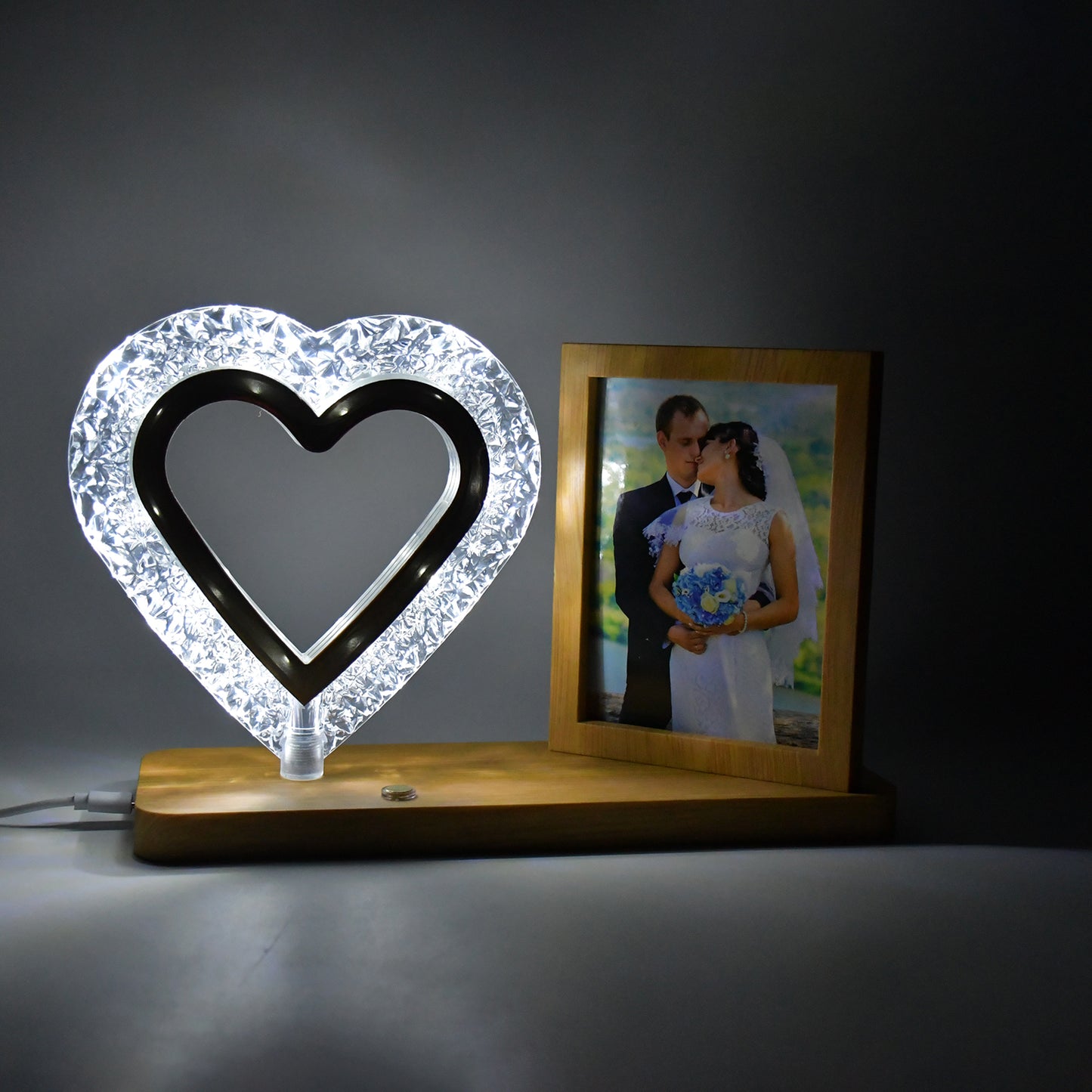 Heart Shape Cystal Led Lamp  Photo Frame Night Lamp  Wedding Gift  Love Couple - Happy Price - Image 2