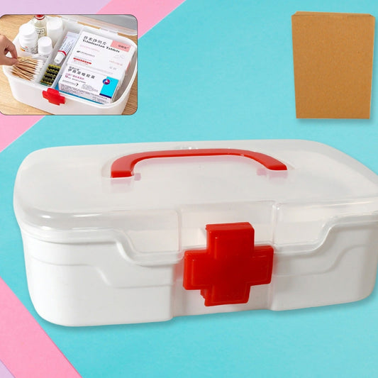 Medical Box 1 Piece Indoor Outdoor Medical Utility Medicine Storage Box Detachable Tray Medical Box Multi Purpose Regular Medicine First Aid Box With Handle  Transparent Lid - Happy Price - Image 1