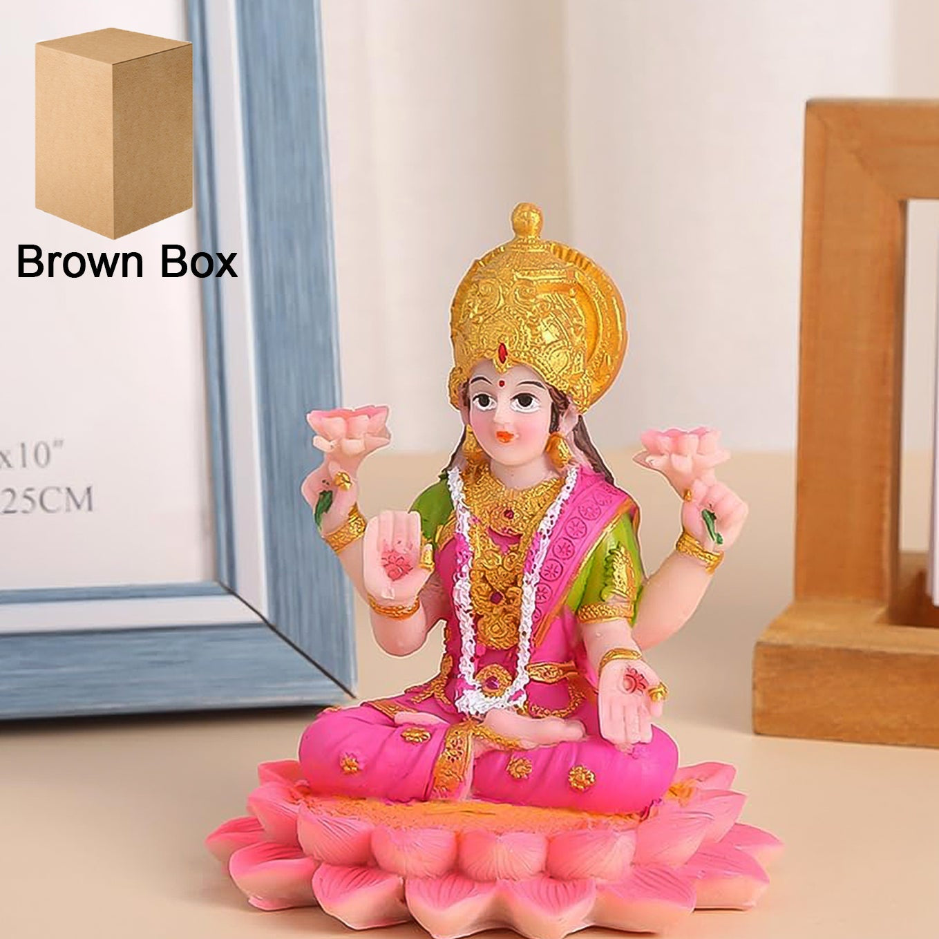 Decorative Lakshmi Mata Idol Sitting on Lotus - Multicolor Polyresin Statue (1 Pc) - Happy Price - Image 1