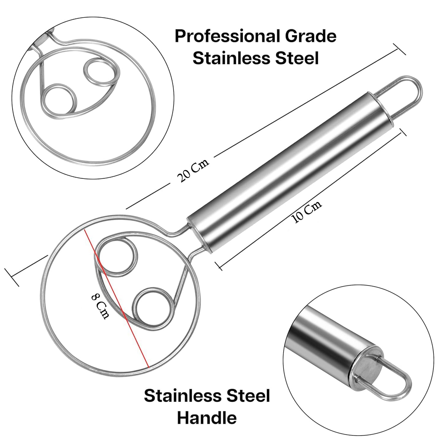 Big Stainless Steel Dough Whisk - 1 Pc, Heavy Duty Hand Mixer for Indian Breads & Batter - Happy Price - Image 3