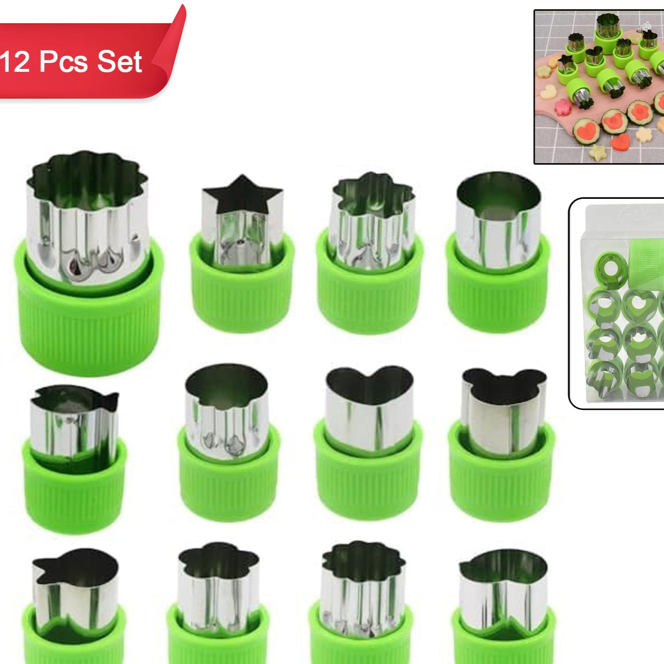 12 Piece Stainless Steel Cookie Cutter Shapes Set for Baking & Food Decoration - Happy Price - Image 1