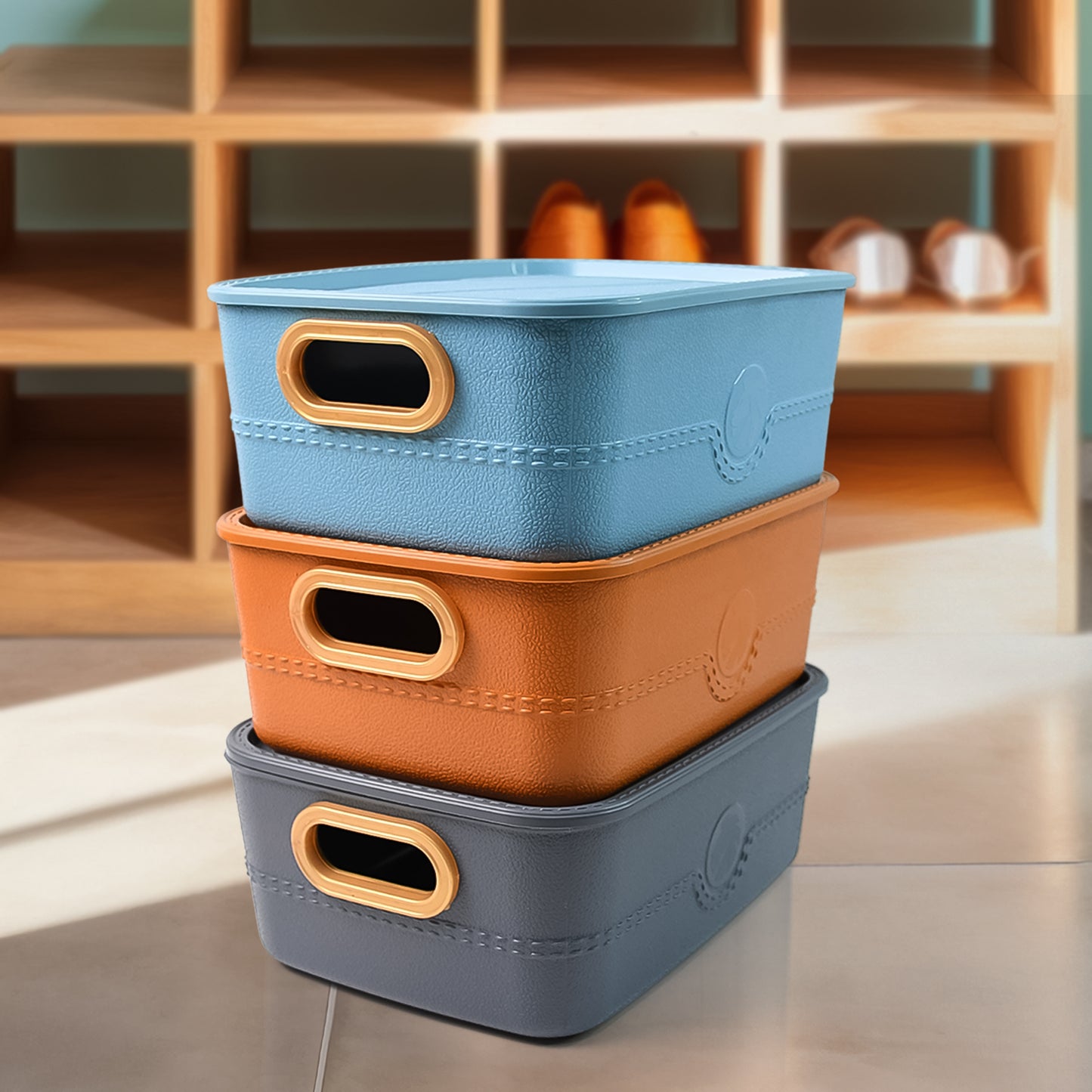3-piece Plastic Multipurpose Storage Basket Bin Set With Handle (3 Pcs Set) - Happy Price - Image 2