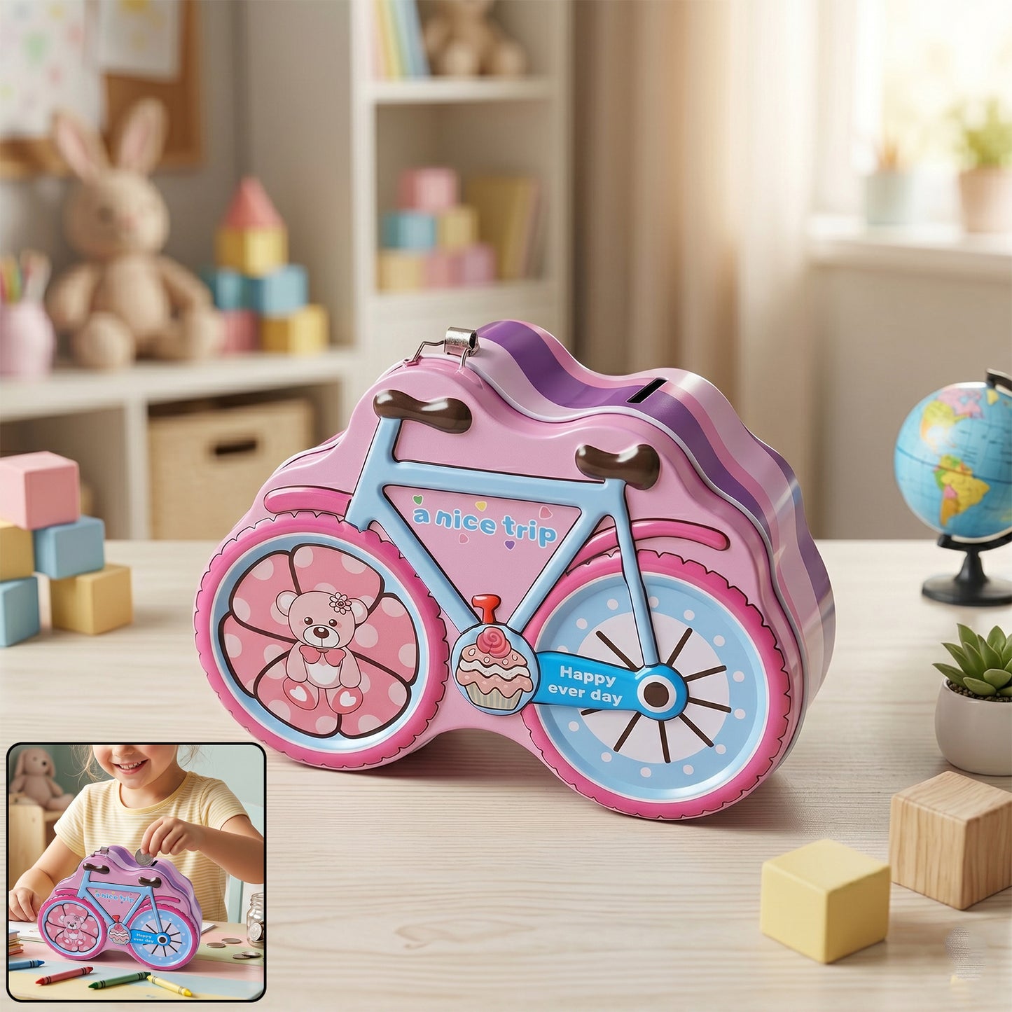 Bicycle Shape Piggy Bank With Lock  Key 1 Pc