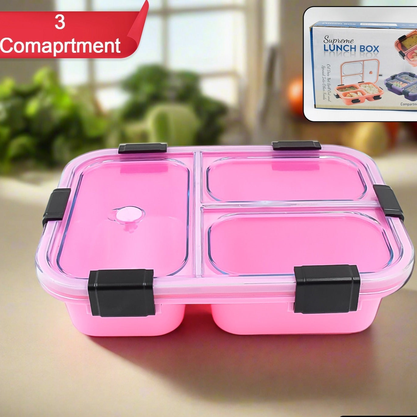 Plastic 3 Compartment Insulated Lunch Box Lunch Box (1 Pc) - Happy Price - Image 1
