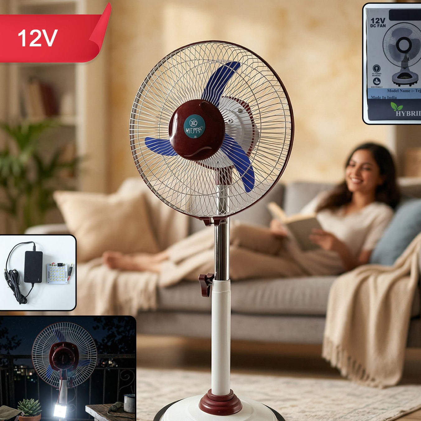 Omega 12v Rechargeable Pedestal Fan With Led Light (1 Pc)