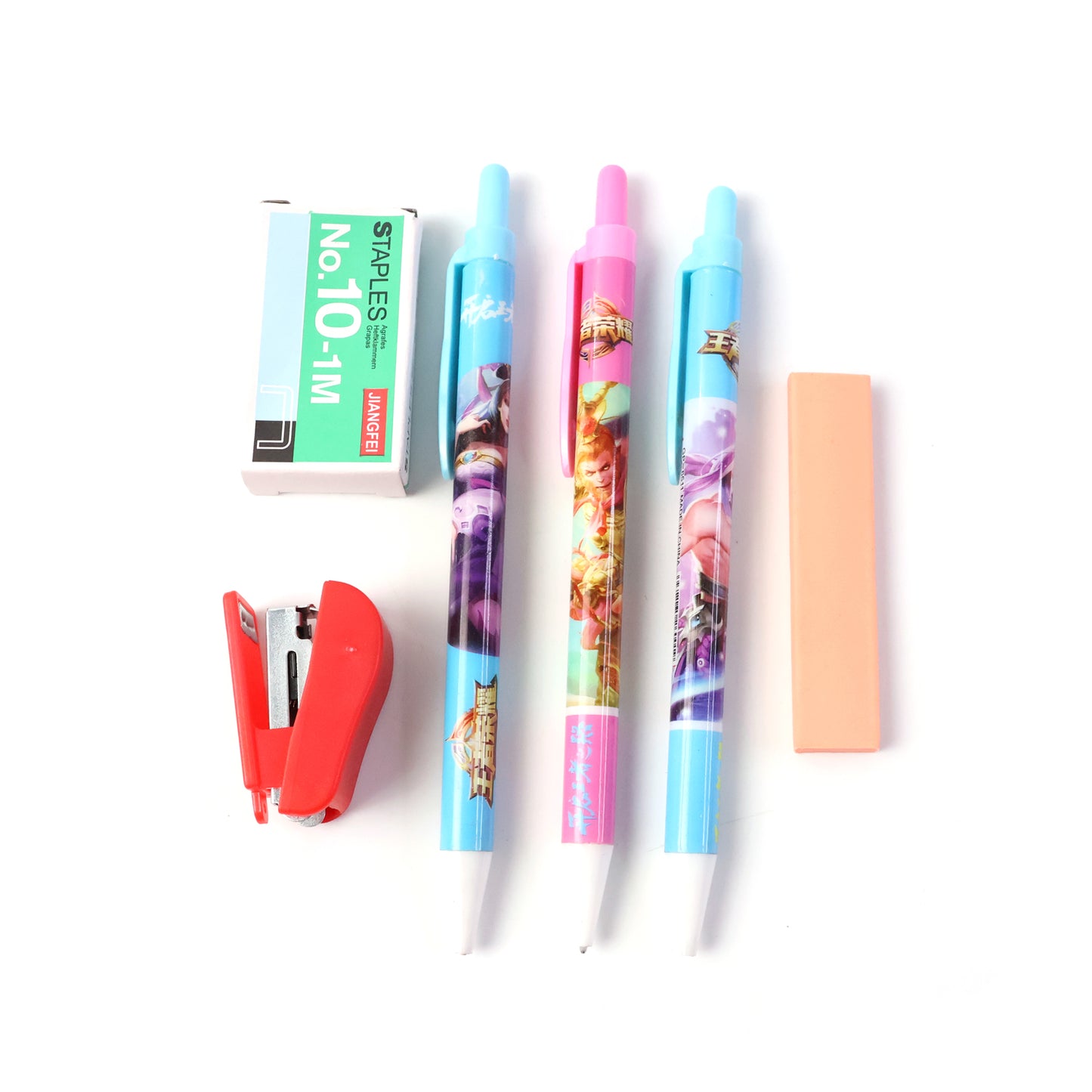 6-in-1 Stationery Kit with Pens, Stapler, Staples, Eraser - 1 Set for School & Office - Happy Price - Image 2