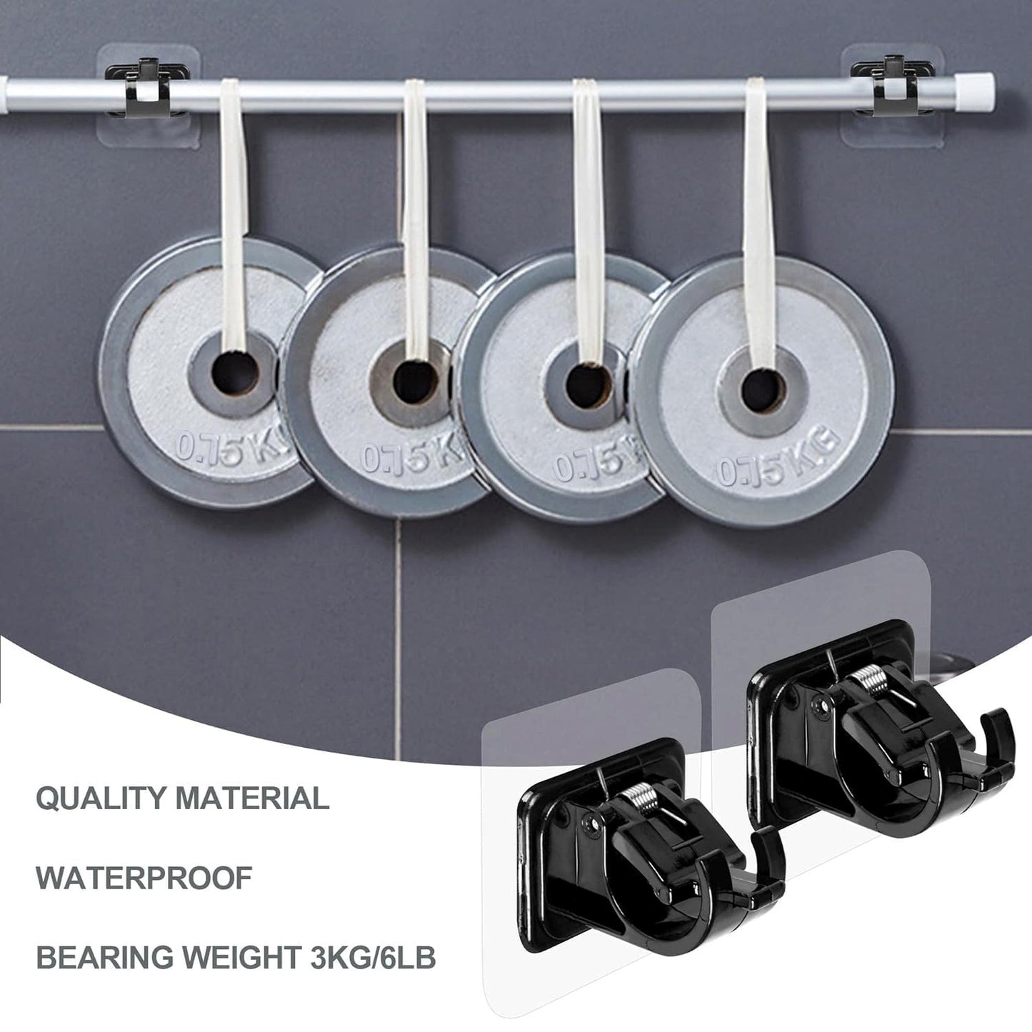Adjustable Bathroom Hanging Rod with Hooks - No-Drill Wall Mount (1 Pc) - Happy Price - Image 3