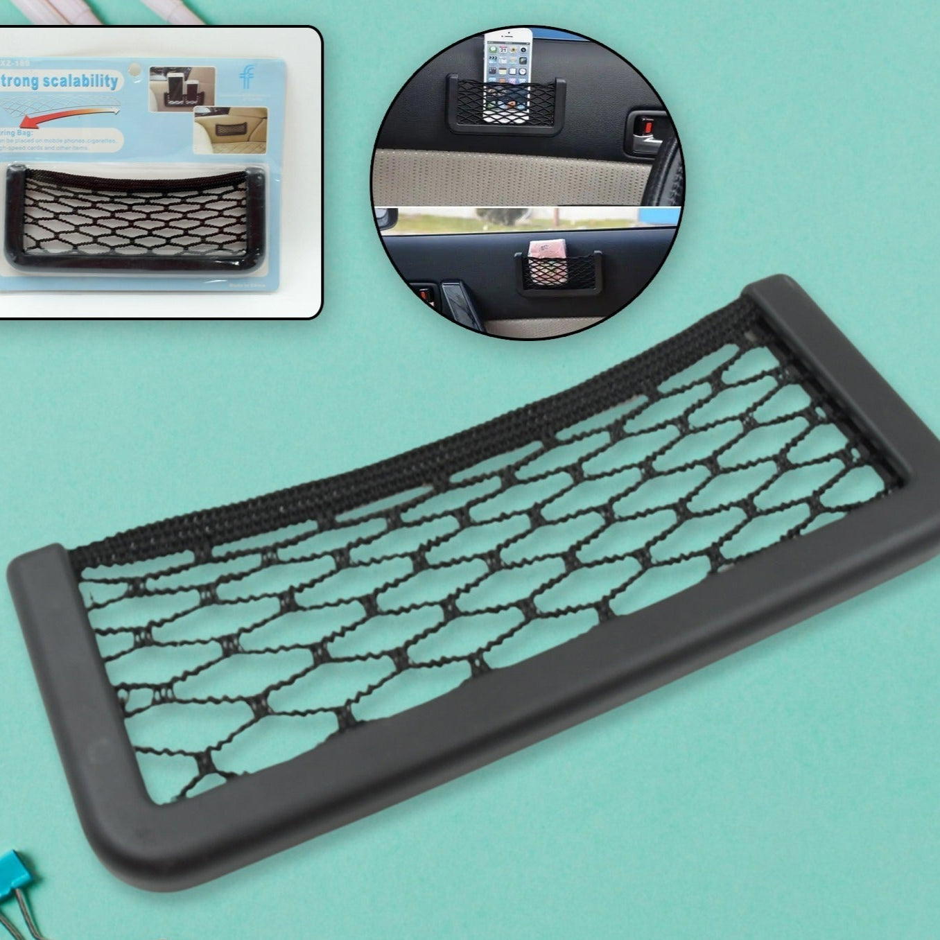 Car Storage Organize Car String Bag Car Seat Side Storage Net Bag Mesh Pocket Organizer Stick-on For Purse Bag Phone - Happy Price - Image 1