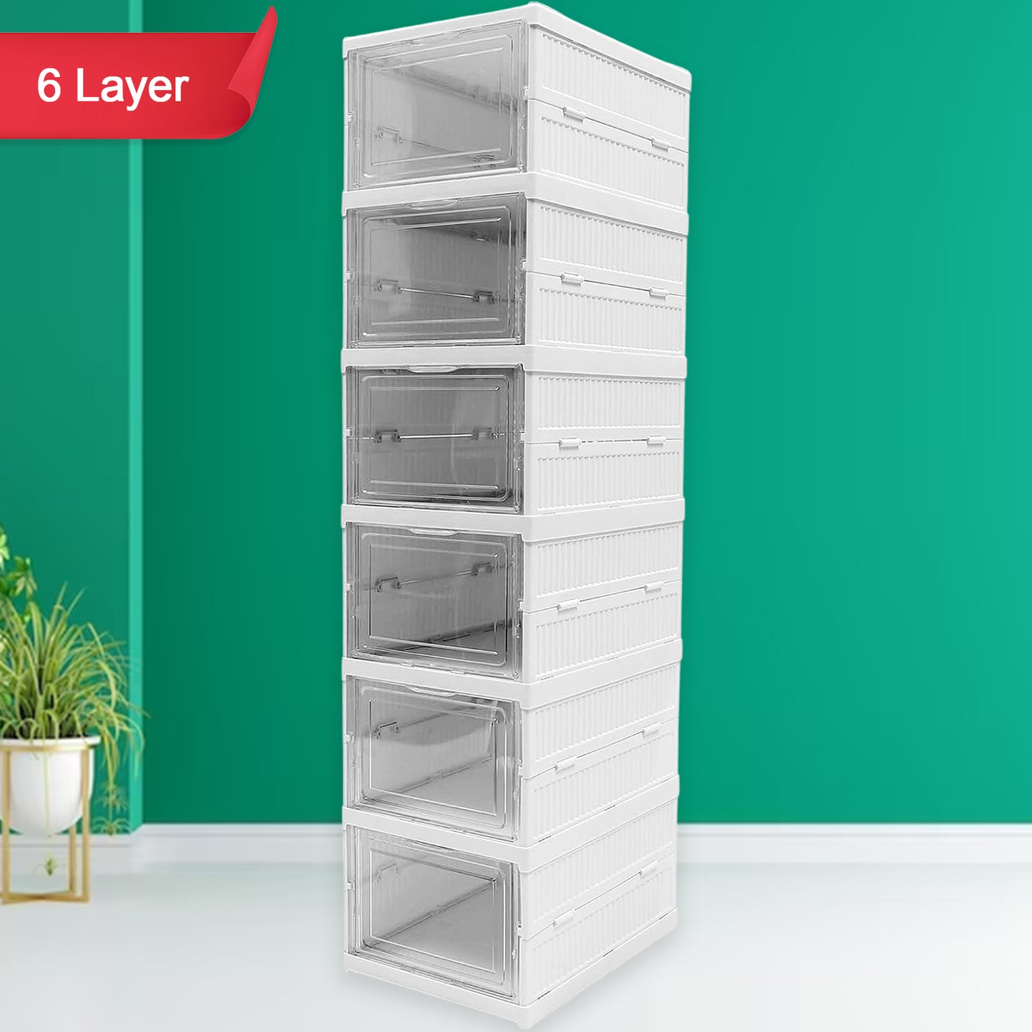 Stackable Multifunctional Storage For Clothes Foldable Drawer Shelf Basket Utility Cart Rack Storage Organizer Cart For Kitchen Pantry Closet Bedroom Bathroom Laundry (6  Layer 1 Pc) - Happy Price - Image 6