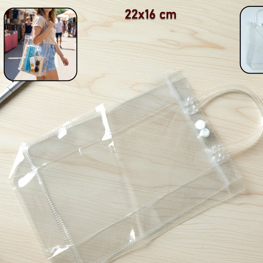 Transparent PVC Carry Bag with Handle - 22 x 16 cm (1 Pc) - Happy Price - Image 1