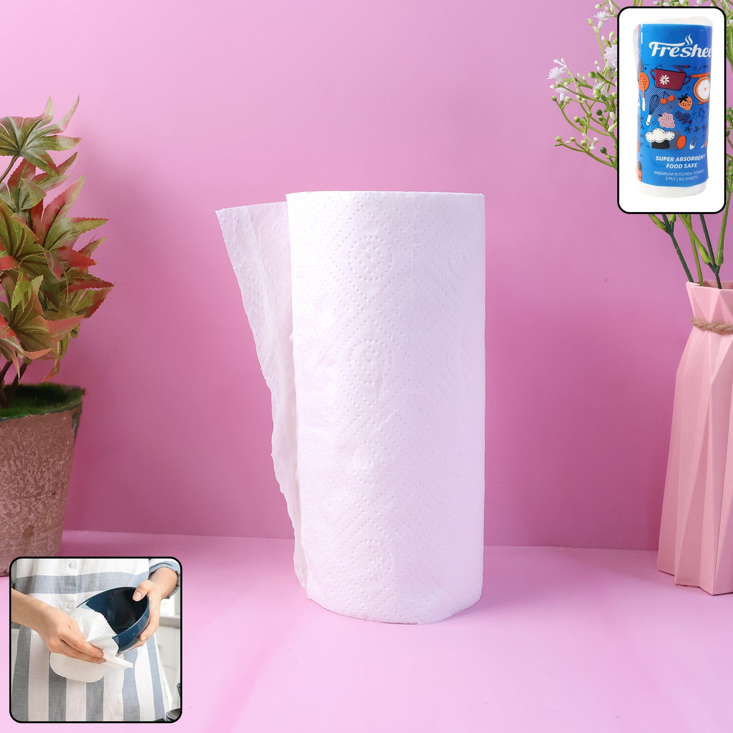 Kitchen Paper Towel Roll - 60 Absorbent Sheets (21.5 x 22 cm) - Happy Price - Image 2