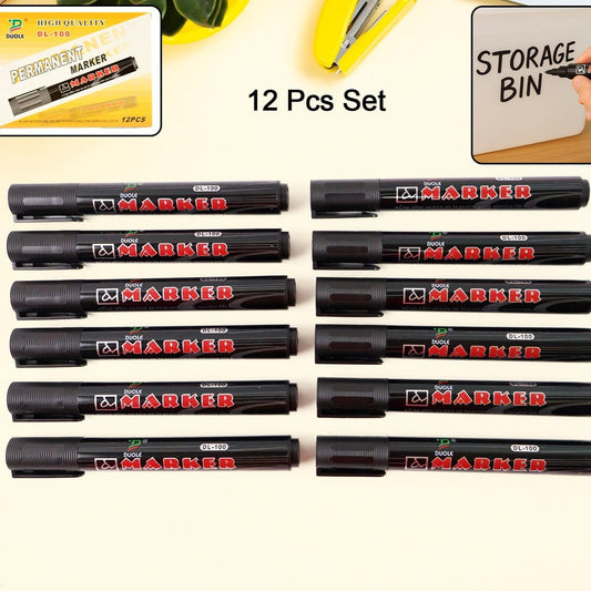 Premium Permanent Black Marker Pen Set (12 Pcs Set) - Happy Price - Image 1