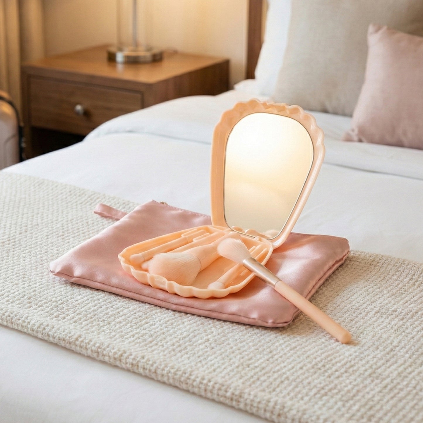 5-in-1 Makeup Brush Set with Mirror and Compact Case - Happy Price - Image 3