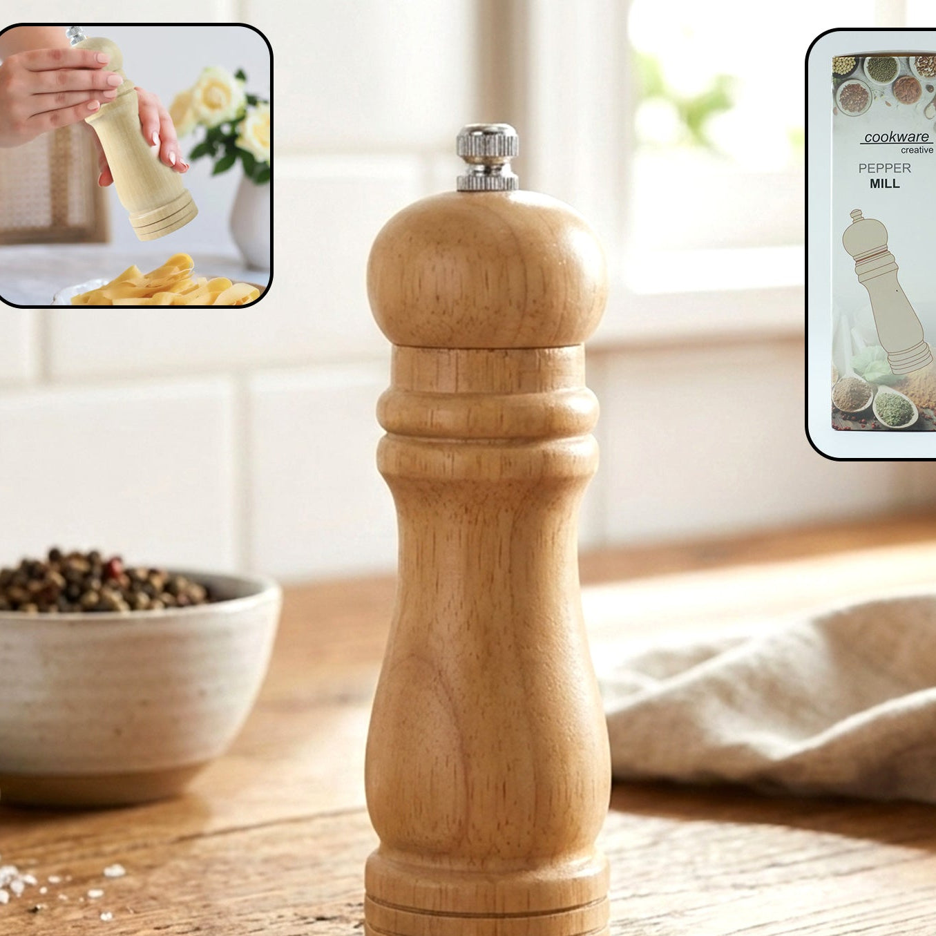 Classic Wooden Manual Pepper Grinder Mill (1 Pc) - Adjustable Coarseness for Fresh Spices - Happy Price - Image 1