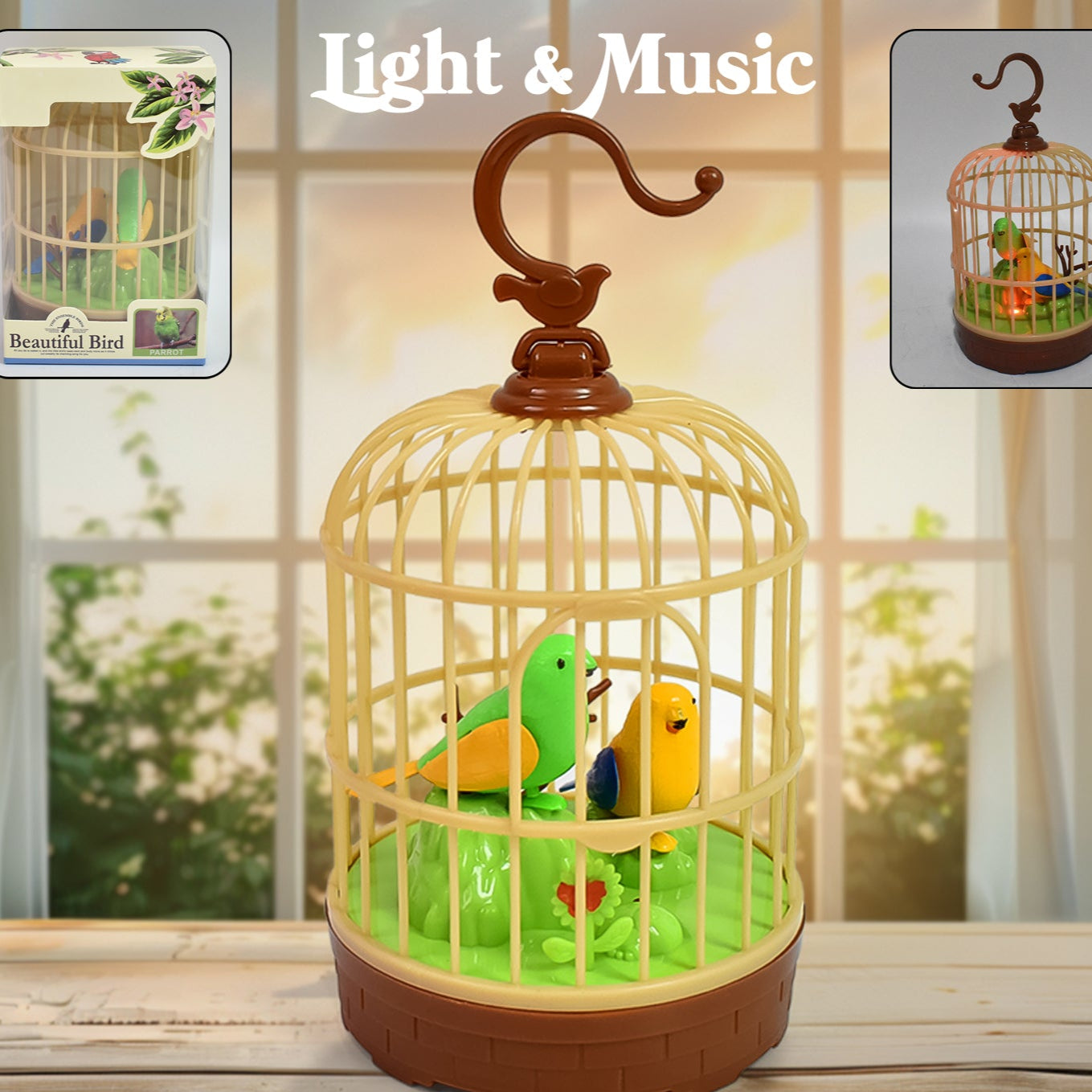 Sound Activated Chirping Bird In Hanging Cage Beautiful Pinjra Bird Toy (1 Pc  Battery Not Operated) - Happy Price - Image 1