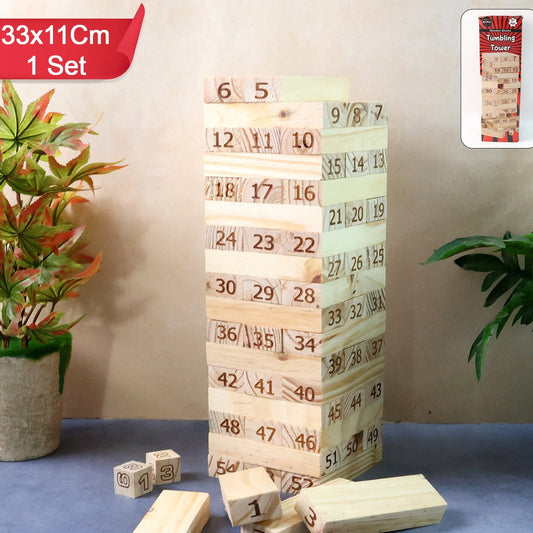 Numbered Wooden Stacking Tower Game Set with Dice for Family Fun - Happy Price - Image 1