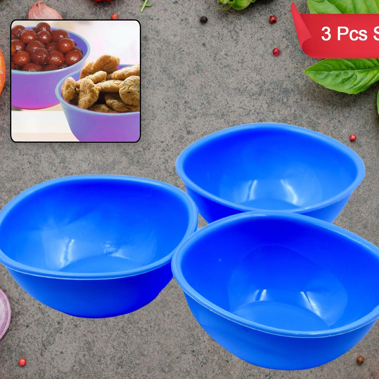Bpa Free Plastic Bowl Set For Cereal Salad Rice Soup Pasta Snack Bowl Microwave Safe Dishwasher Safe (3 Pcs Set) - Happy Price - Image 1