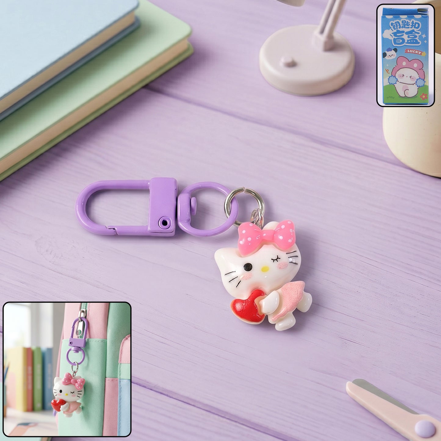 Cartoon Keychain With Heart And Bow (1 Pc)