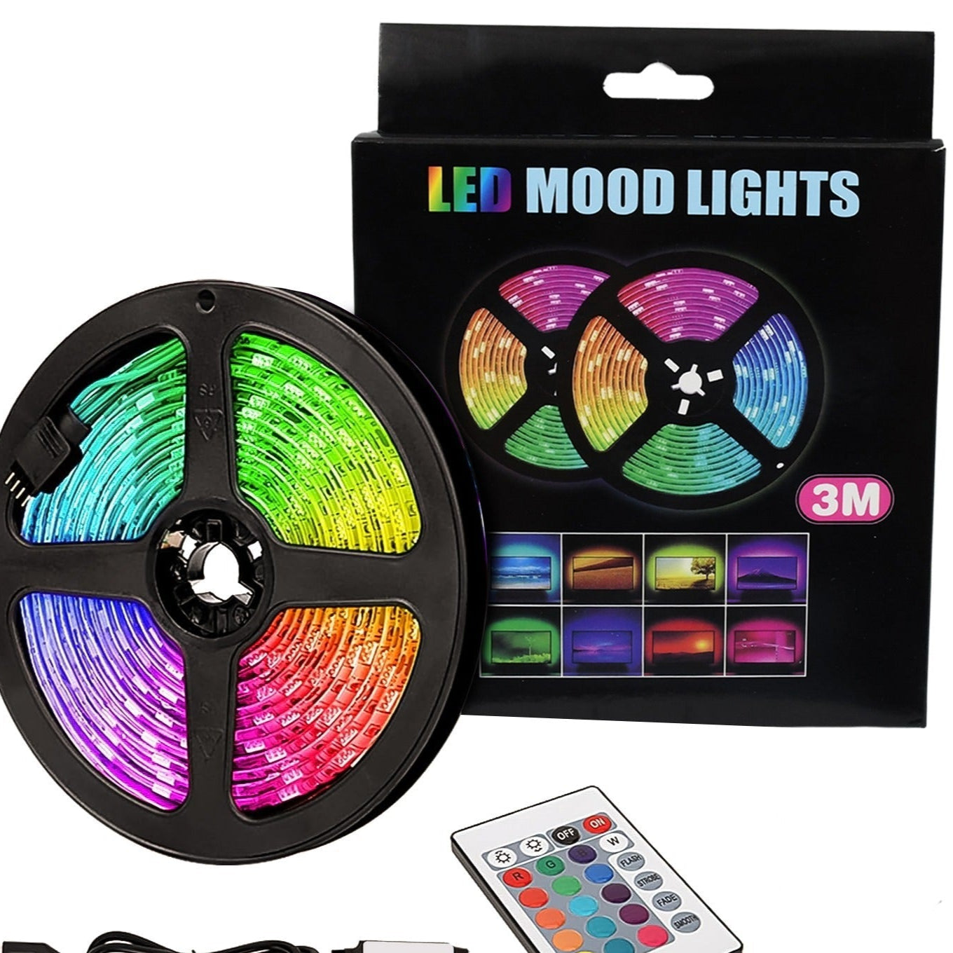 3 Meter RGB LED Strip Light with Remote for TV, PC, and Home Ambiance - Happy Price - Image 1