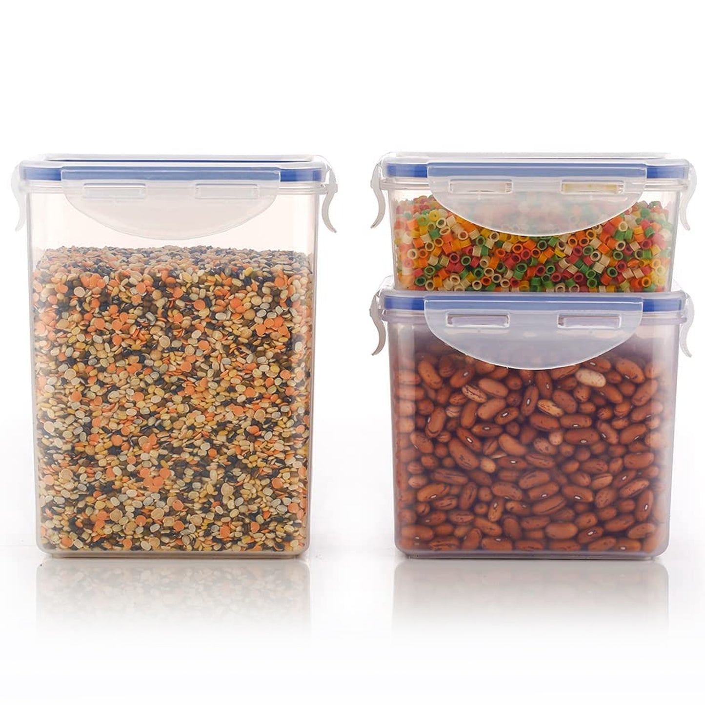 Rectangle Abs Airtight Food Storage Containers With Leak Proof Locking Lid Storage Container Set Of 3 Pc (Approx Capacity 500ml1000ml1500ml Transparent) - Happy Price - Image 7