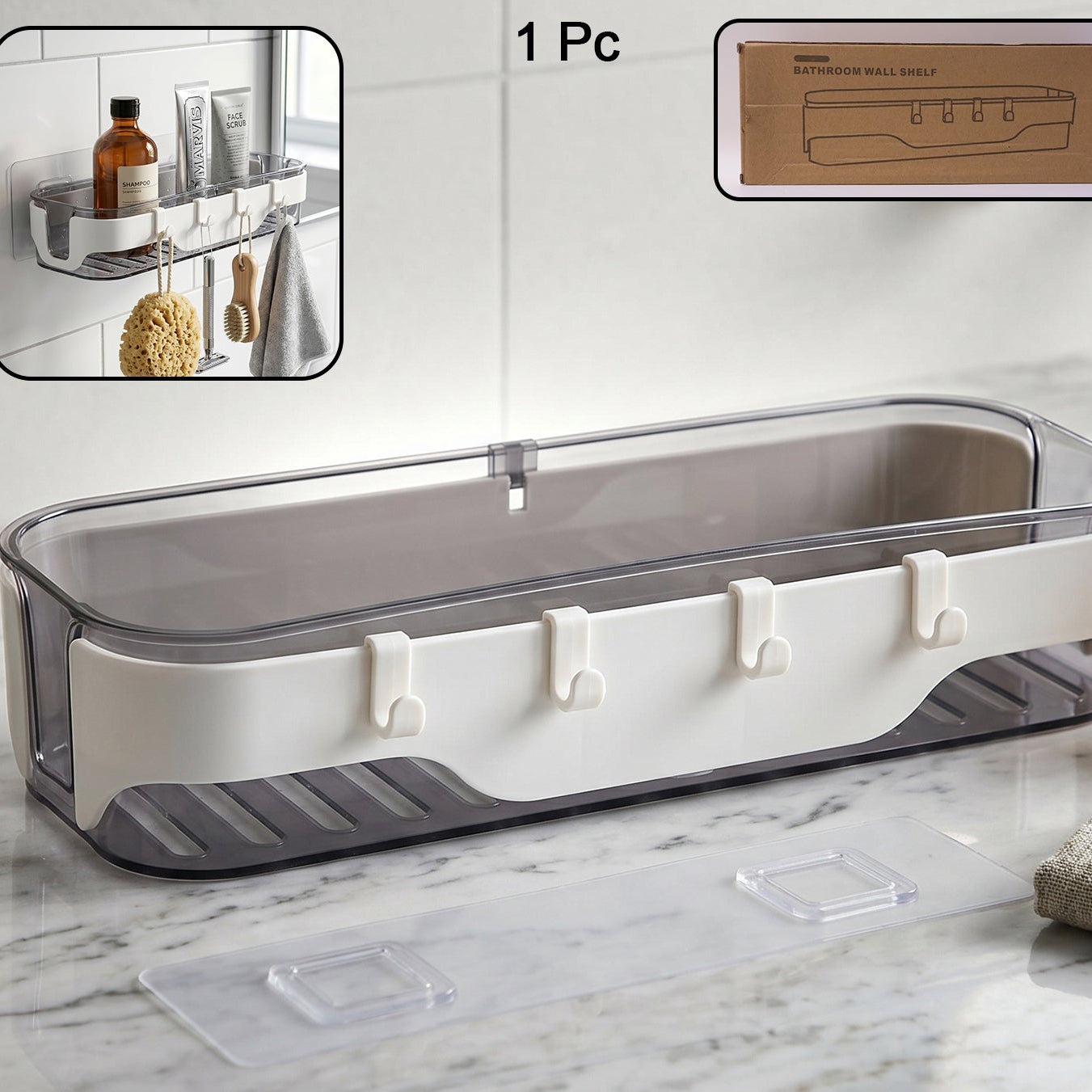 Stylish Bathroom Wall Shelf with Hooks - 1 Pc Organizer - Happy Price - Image 1