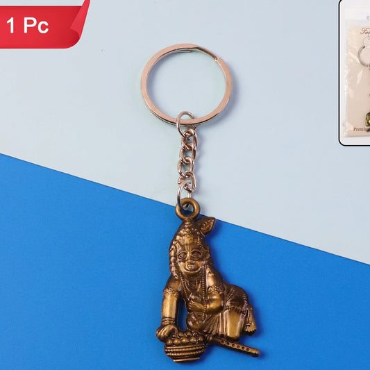 Antique Gold Metal Bal Krishna Makhan Chor Keychain (1 Pc) - Happy Price - Image 1