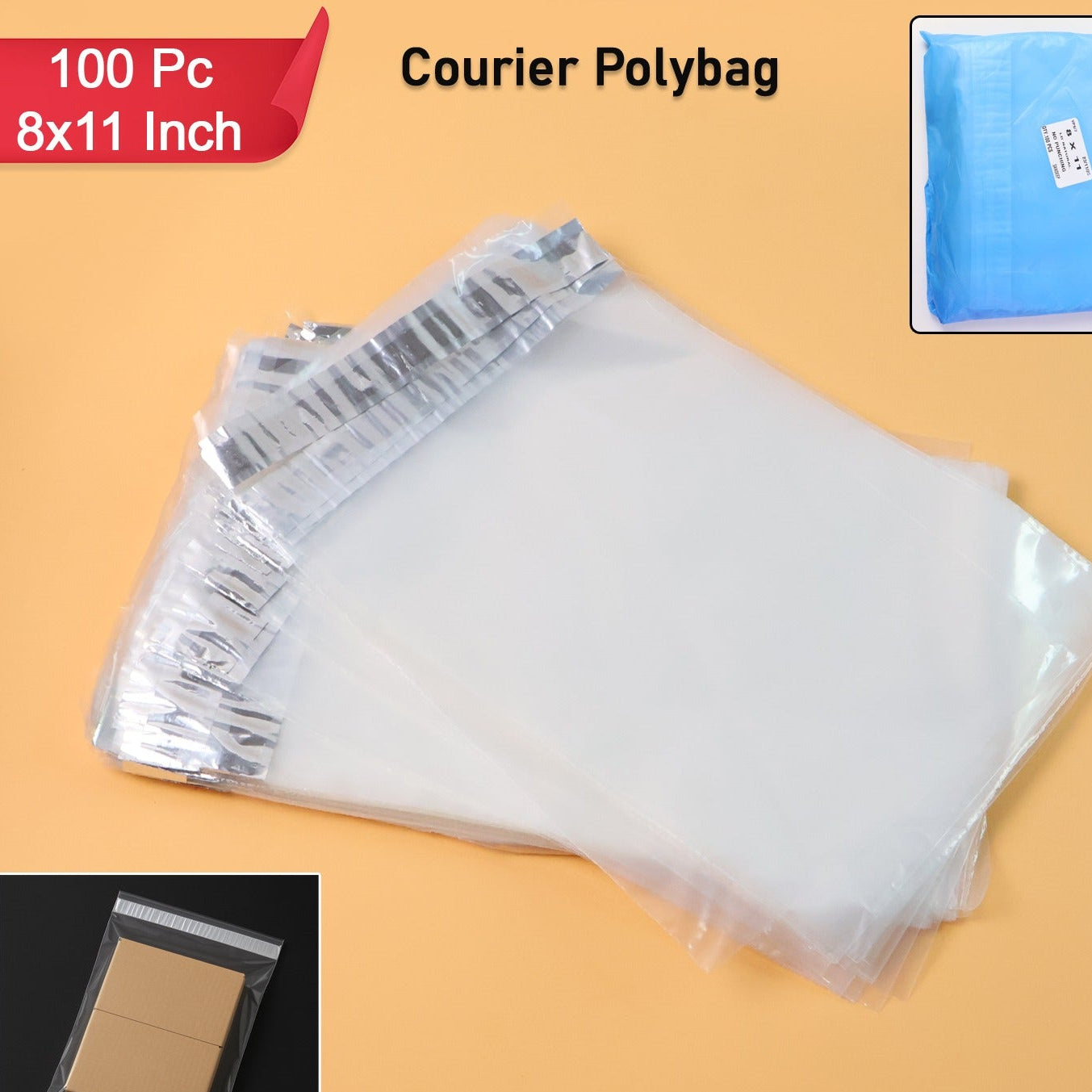 Self-Adhesive Courier Polybags, 8x11 Inch, 100 Pcs - Waterproof & Tamper-Proof Mailers - Happy Price - Image 1