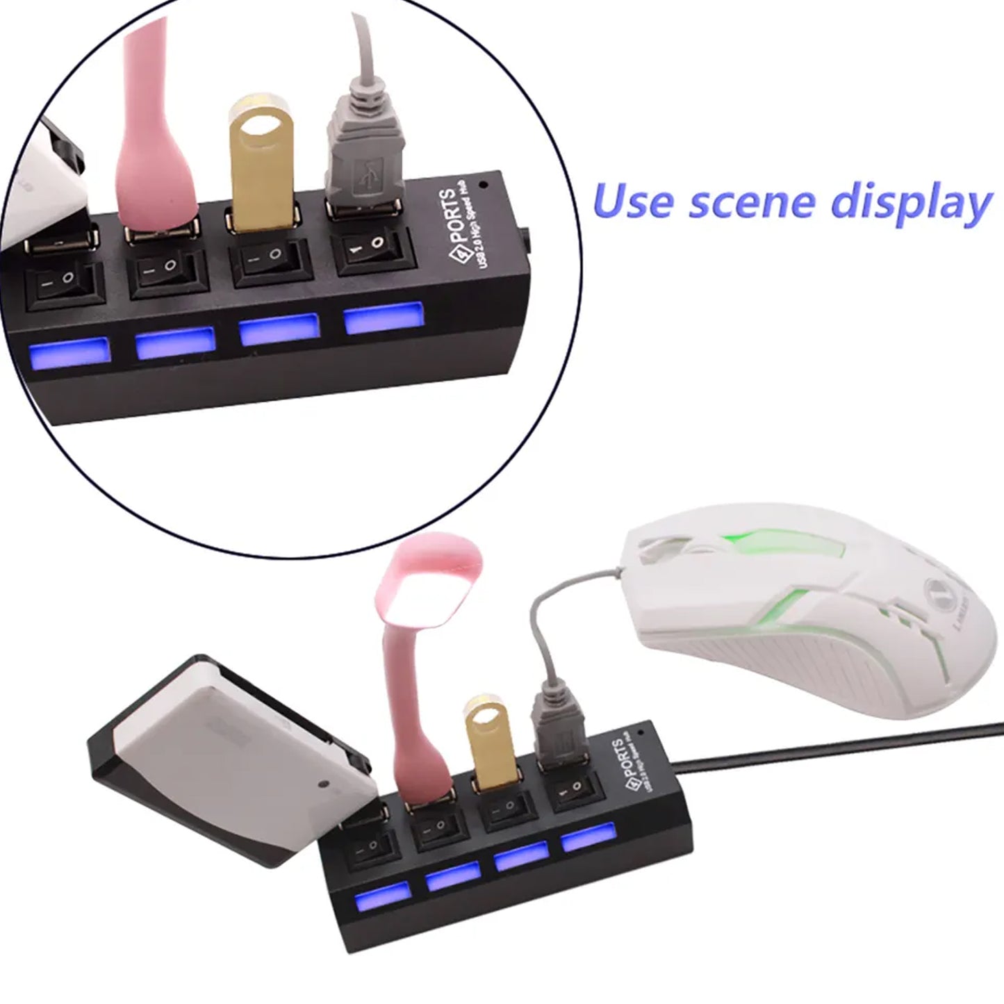 4 Port Usb Hub Usb 2.0 Hub Splitter High Speed With Onoff Switch Multi Led Adapter Compatible With Tablet Laptop Computer Notebook - Happy Price - Image 6