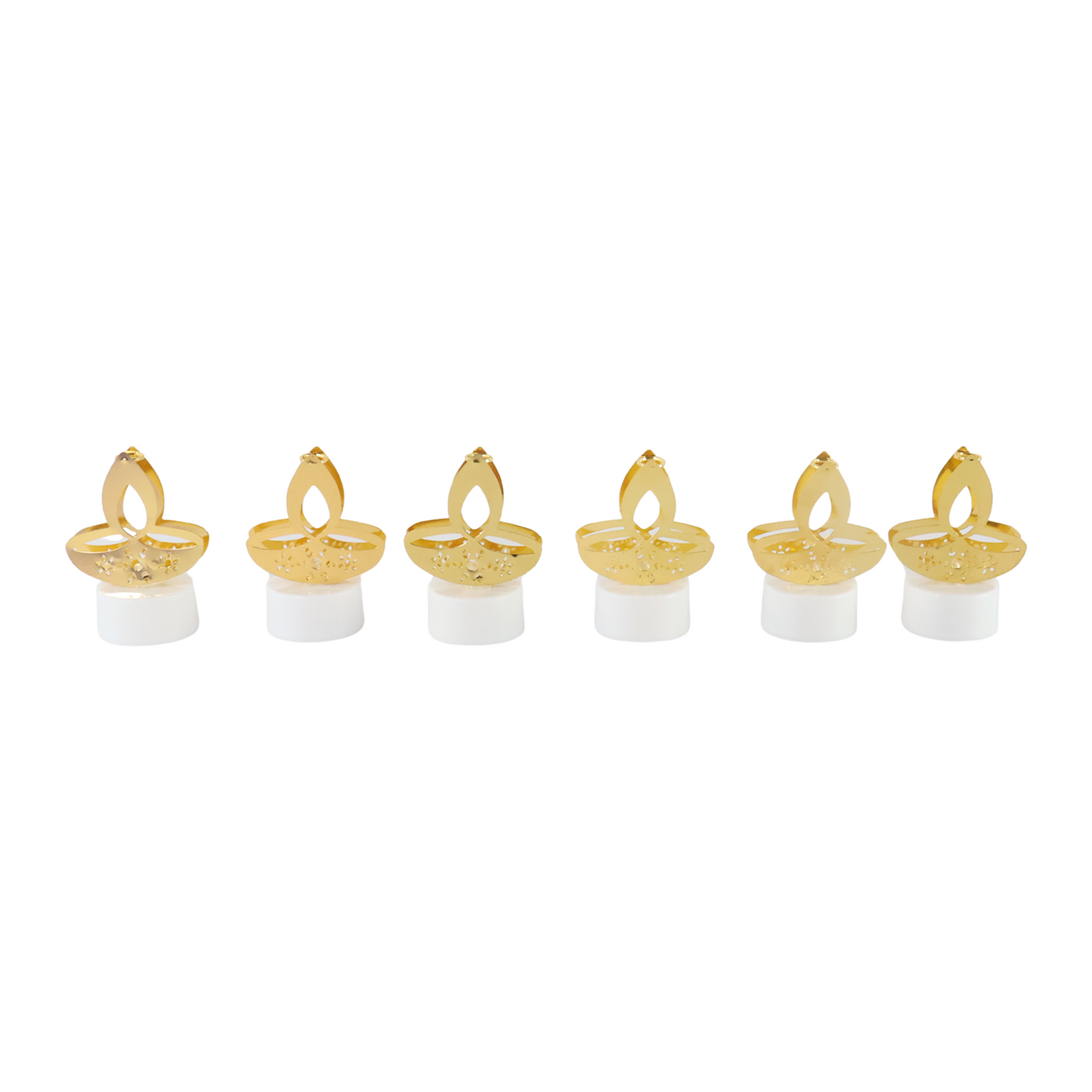 Set of 6 Golden Diya LED Tealight Candles - Flameless Decorative Lights - Happy Price - Image 2