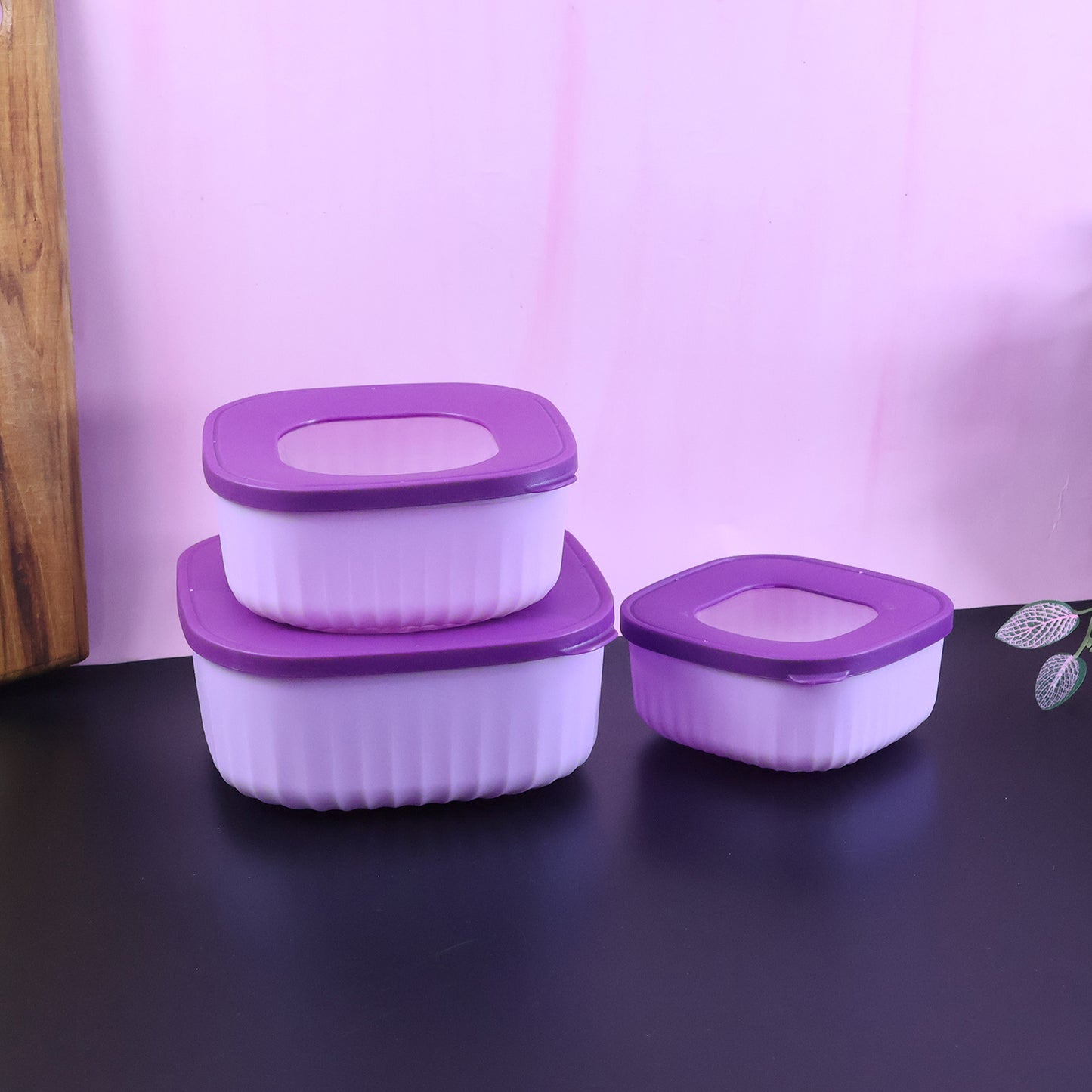 3 Piece Stackable Food Storage Container Set with Lids - Square Kitchen Organisers - Happy Price - Image 5