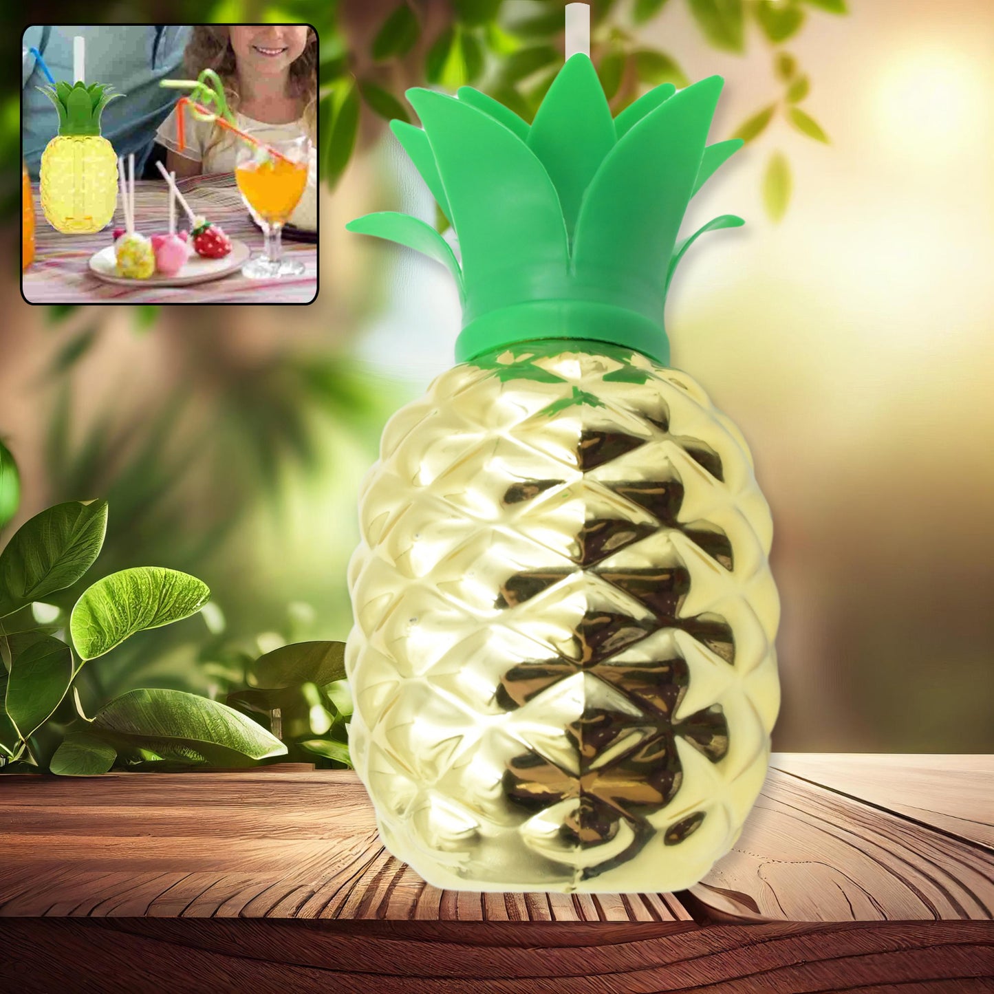 Plastic Pineapple Cups With Straw Pineapple Party Favors Summer Hawaiian And Beach Party Decorations For Kids Adults With Brown Box(1 Pc) - Happy Price - Image 6