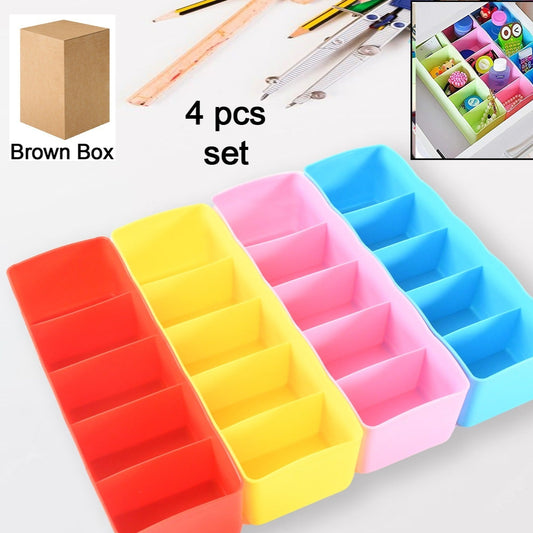 Multi-function Desktop Drawer Storage Box Clothing Organizer 5 Grid Storage Box Underwear Socks Ties Organizer Box (4 Pc Set) - Happy Price - Image 1
