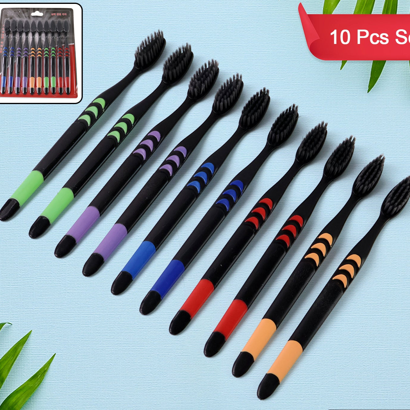 Soft Toothbrush With Plastic Round Box For Men And Women Kids Adultsplastic Toothbrush (10 Pcs Set) - Happy Price - Image 1