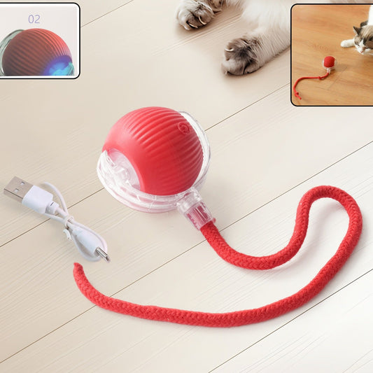 Rechargeable Interactive Cat Ball Toy with LED Light & Braided Tail (1 Pc) - Happy Price - Image 1