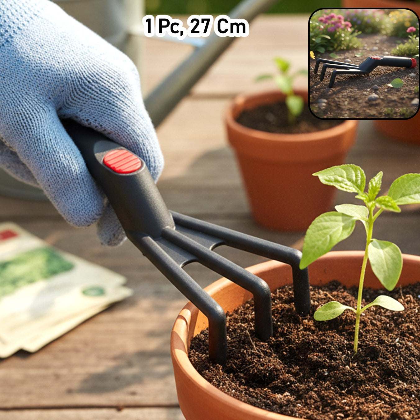 Hand Garden Cultivator Rake Plastic Gardening Tool (1 Pc 27 Cm)