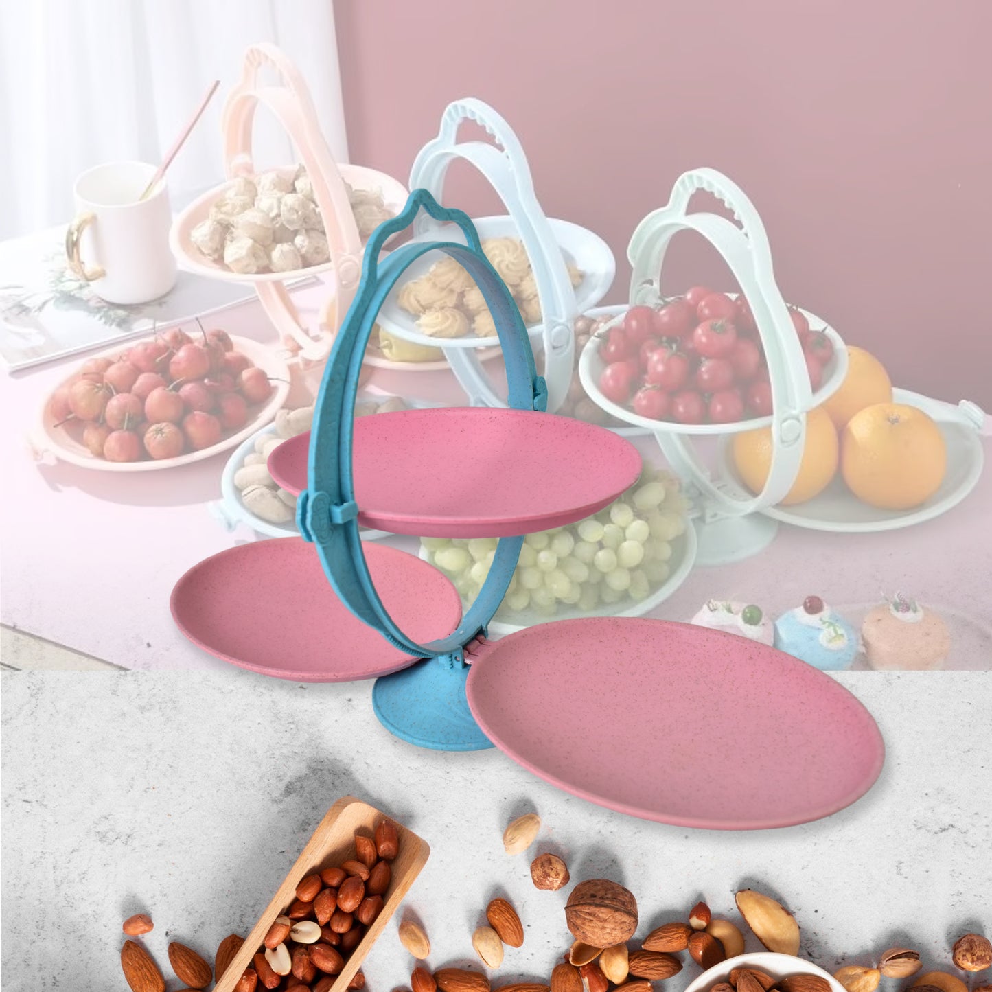 Foldable Fruit Plate Candy Dish  Multi Use Mirror Shape Dried Fruit Tray (1 Set) - Happy Price - Image 4