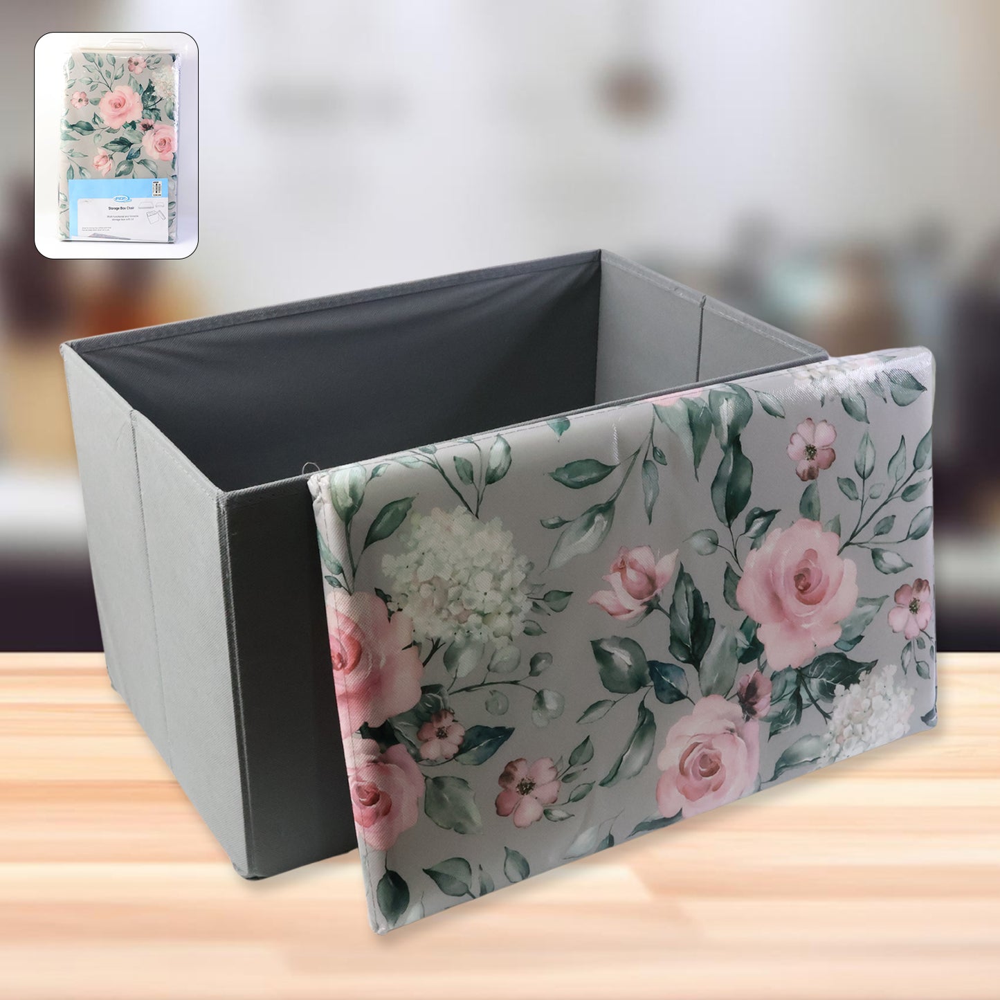 Floral Lid Foldable Storage Box - 48x30 cm Organizer Basket (1 Pc) - Happy Price - Image 2