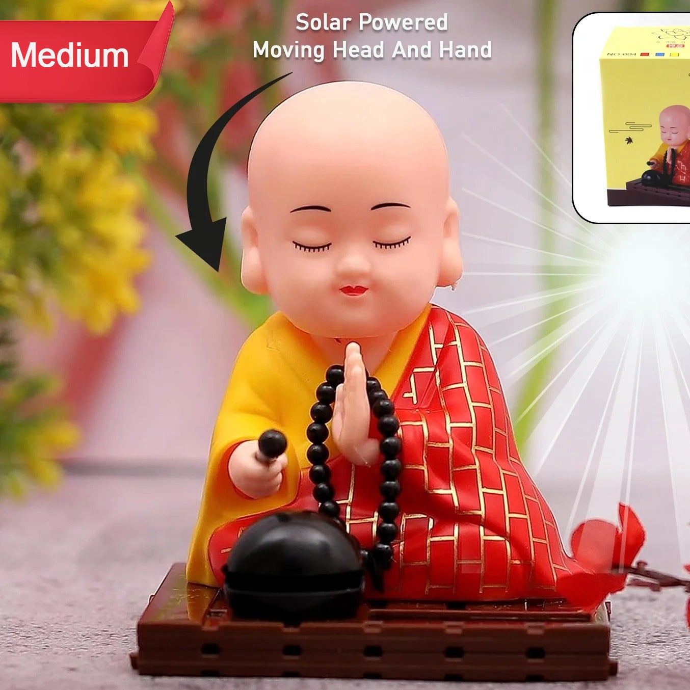 Solar Powered Sitting  Buddha Statue  Moving Head And Hand (1 Pc  Medium) - Happy Price - Image 1