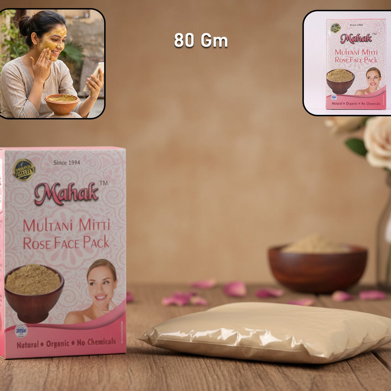 Herbal Multani Mitti & Rose Face Pack - 80 gm - Happy Price - Image 1