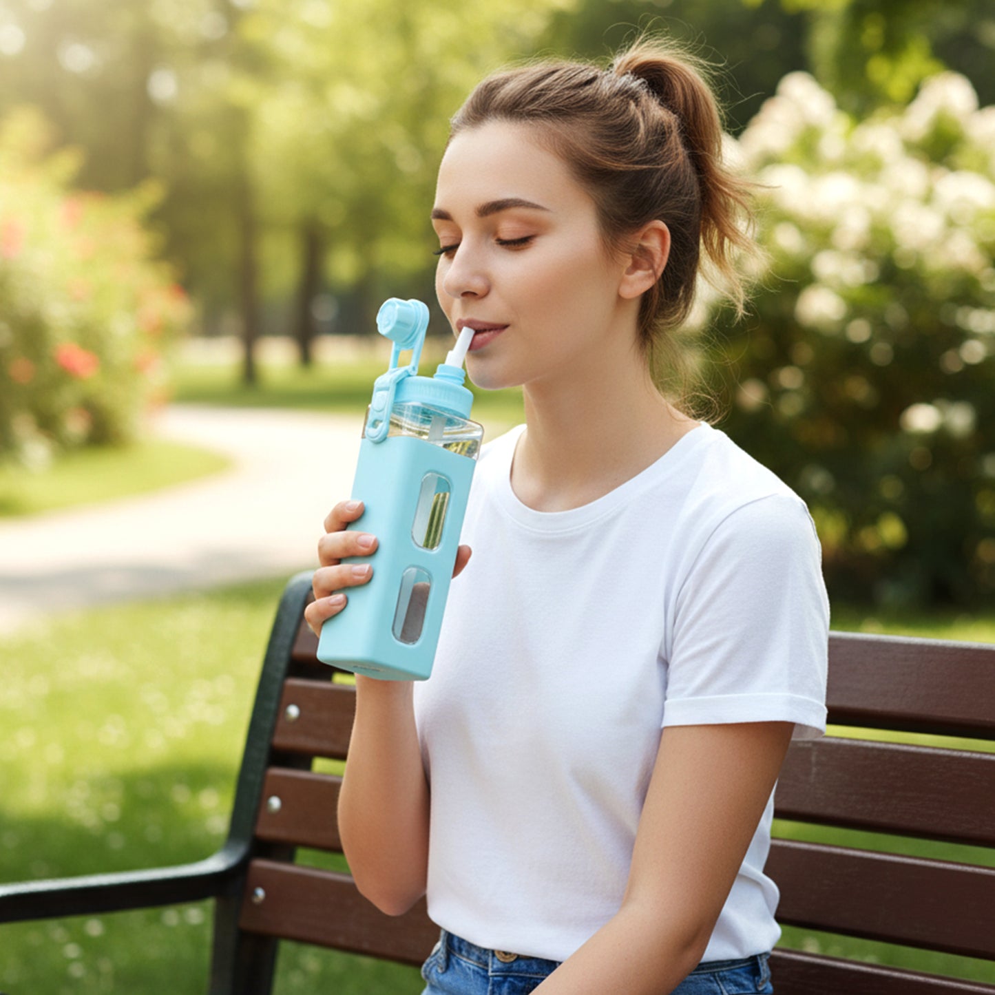 900 ML Leak-Proof Plastic Water Bottle with Protective Sleeve - Happy Price - Image 6