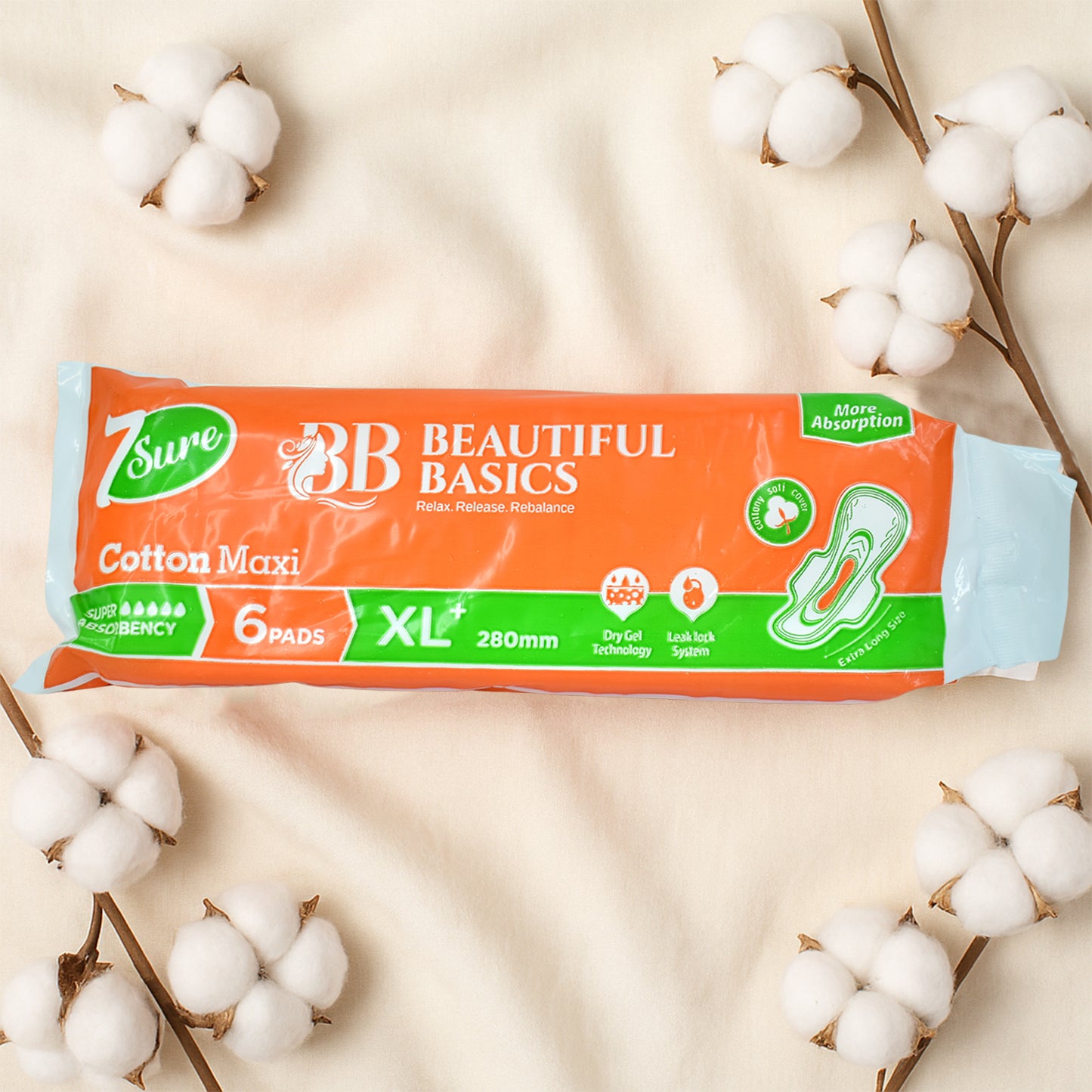Beautiful Basics Orange Cotton Maxi Sanitary Pads Xl+ 280mm Pack Of 6 Pads - Happy Price - Image 5