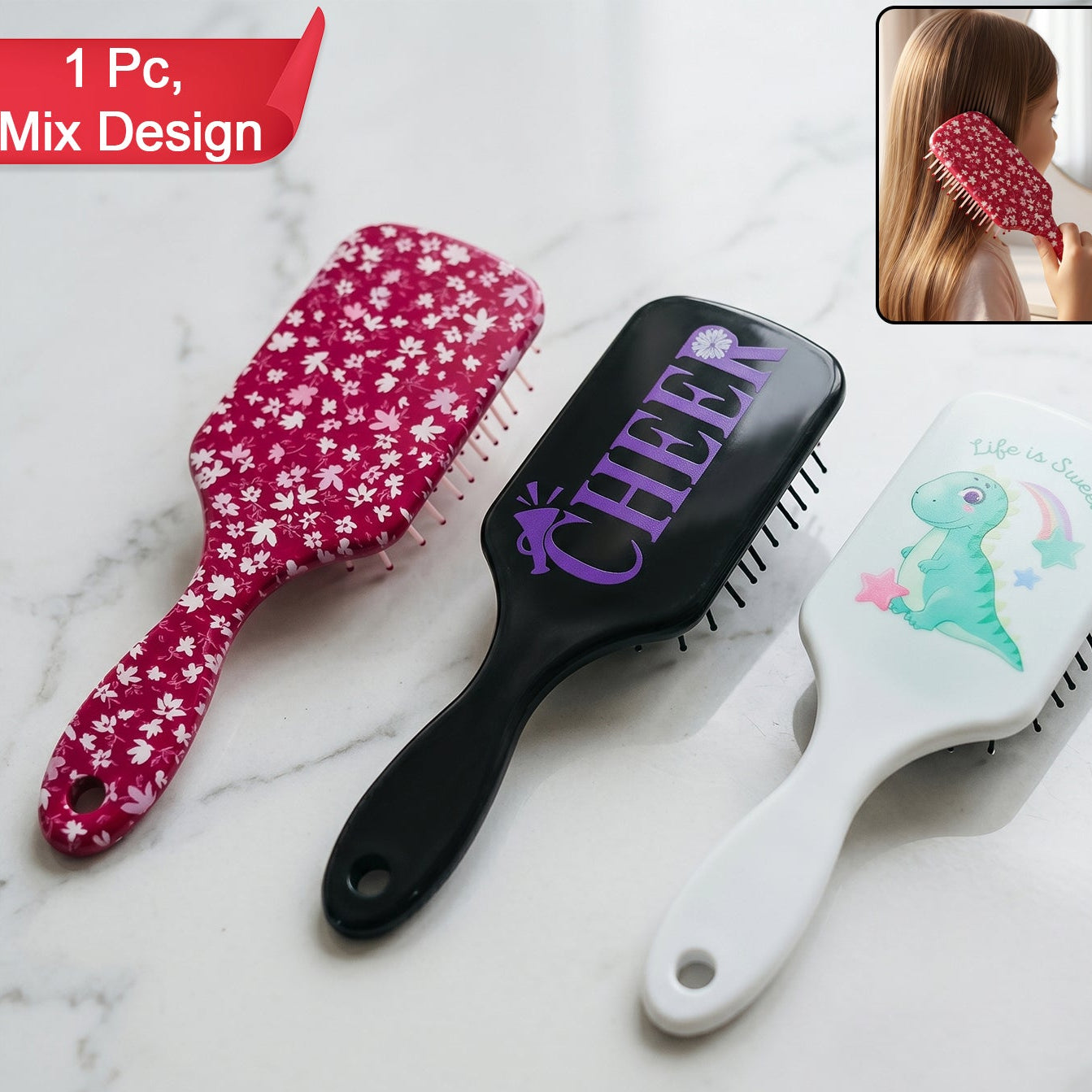Premium Kids Hair Brush With Fun And Colorful Designs (1 Pc Mix Design)