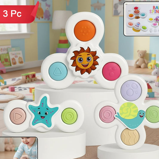 Baby Suction Spinner Toys - 3 Pc Sensory Play Set for Toddlers - Happy Price - Image 1