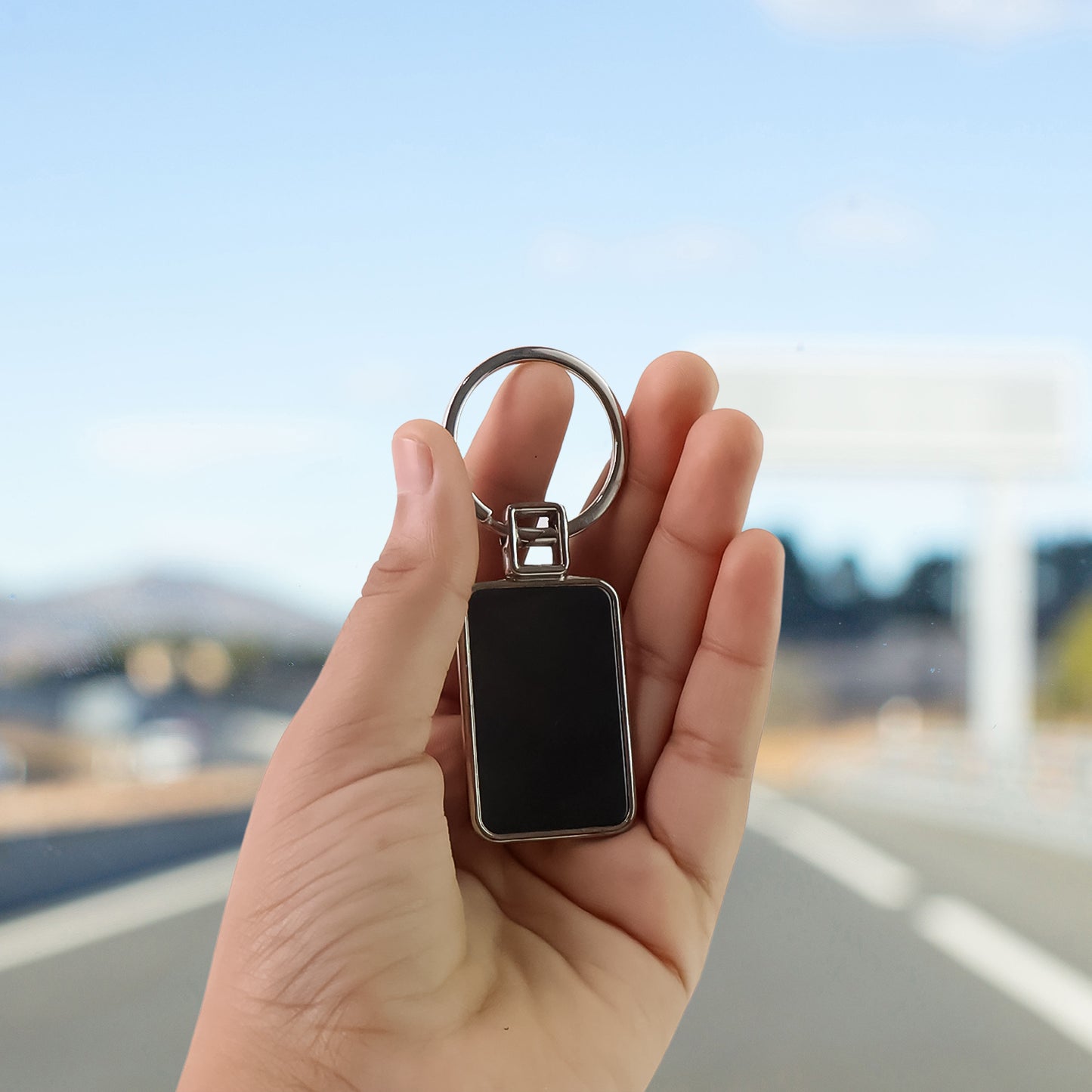 Premium Rectangular Black  Silver Metal Keychain (1 Pc) - Happy Price - Image 6