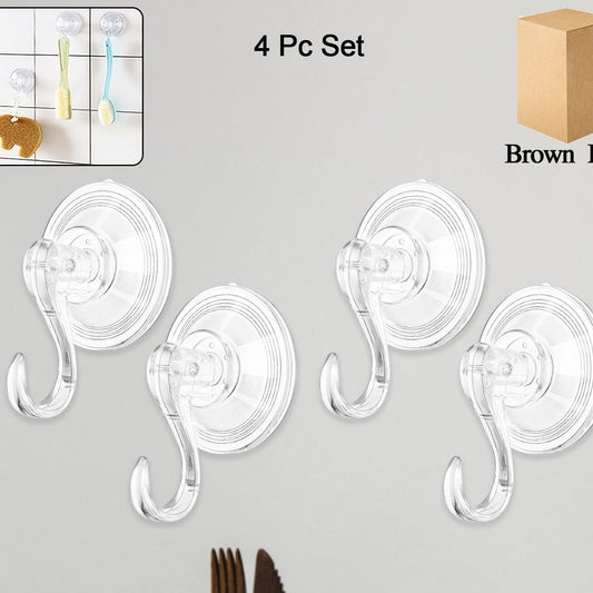 Plastic Suction Cup Hooks - 4 Pcs Set, Removable & Reusable Transparent Hangers - Happy Price - Image 1