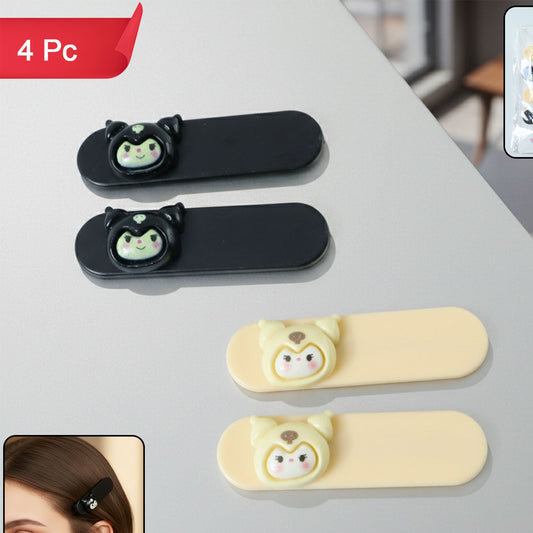 Cute Cartoon Character Hair Clips Set - 4 Pc Snap Clips for Girls & Women - Happy Price - Image 1