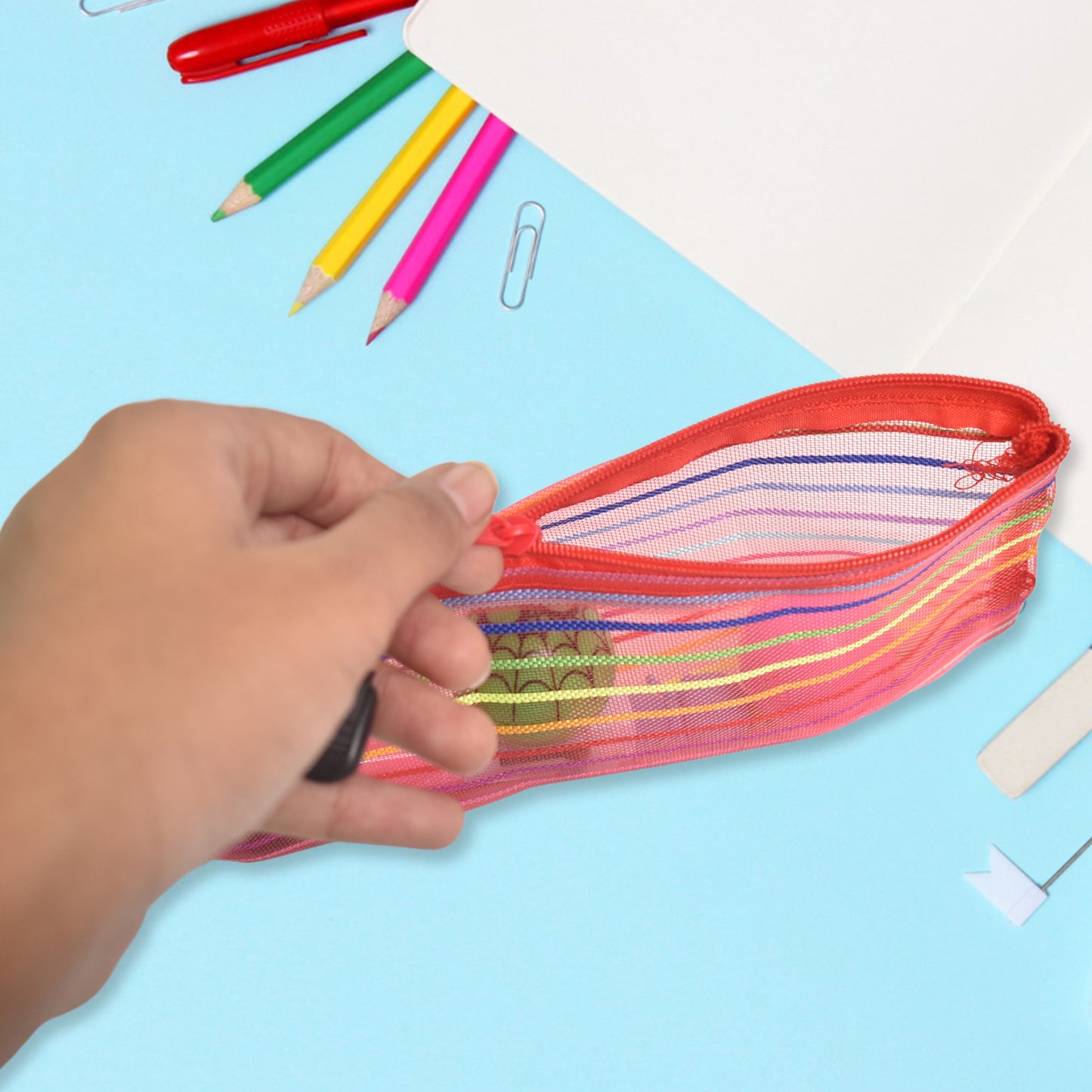 Transparent Nylon Mesh Zipper Pouch - Assorted Colours, 1 Pc - Happy Price - Image 4