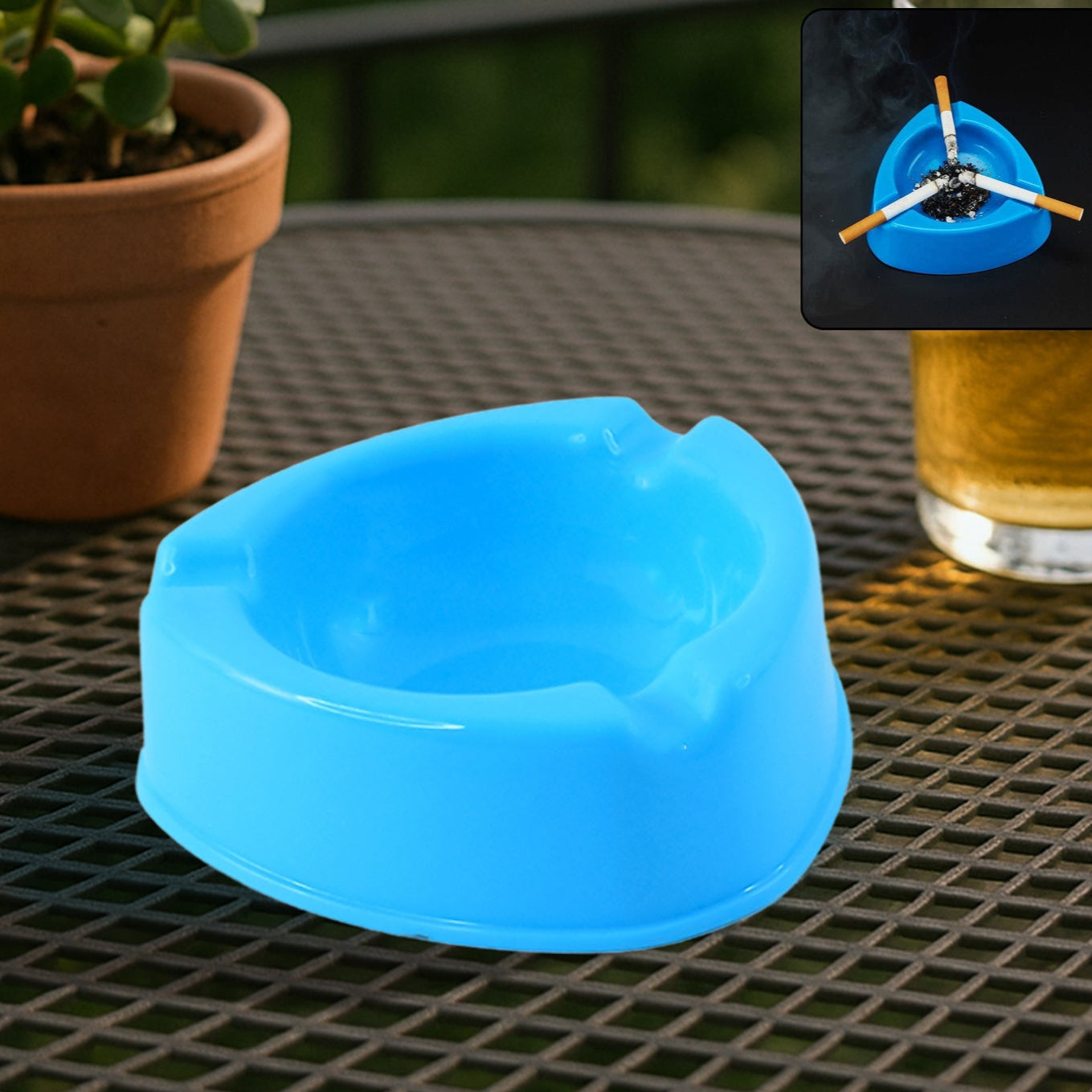Heavy Duty Plastic Ashtray (Mix Color  1 Pc) - Happy Price - Image 1