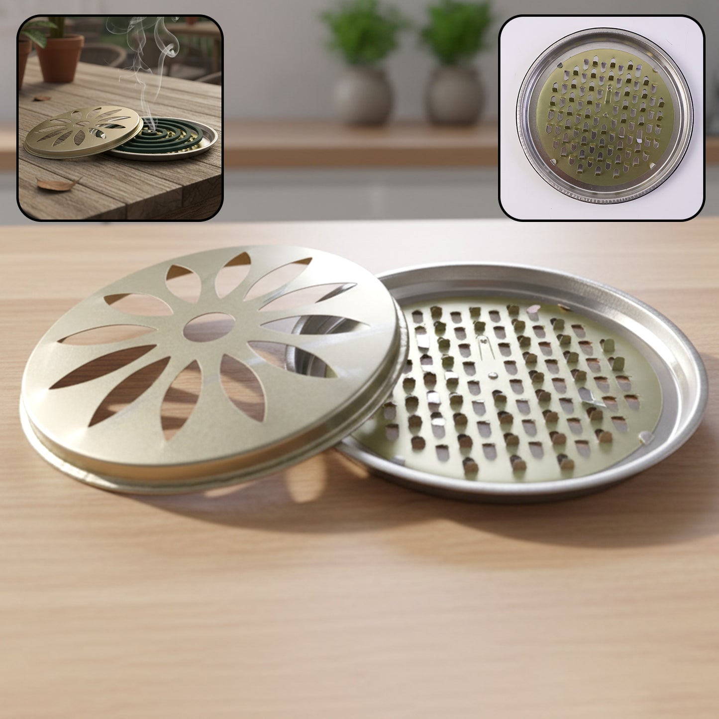 2-in-1 Metal Mosquito Coil Holder & Incense Burner, 15x15 Cm - Happy Price - Image 2
